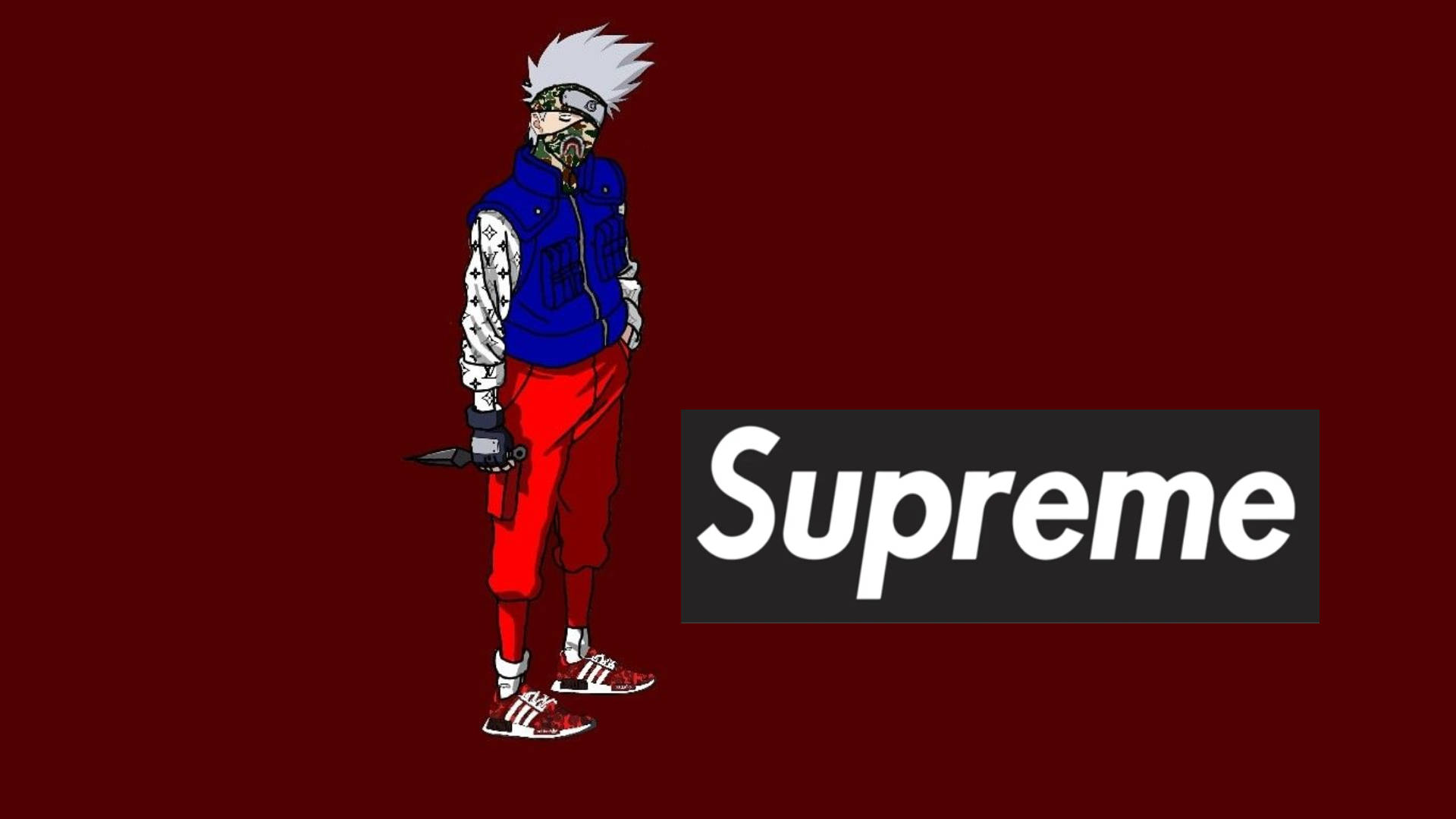 Red And Blue Kakashi Hatake Supreme Outfit Background