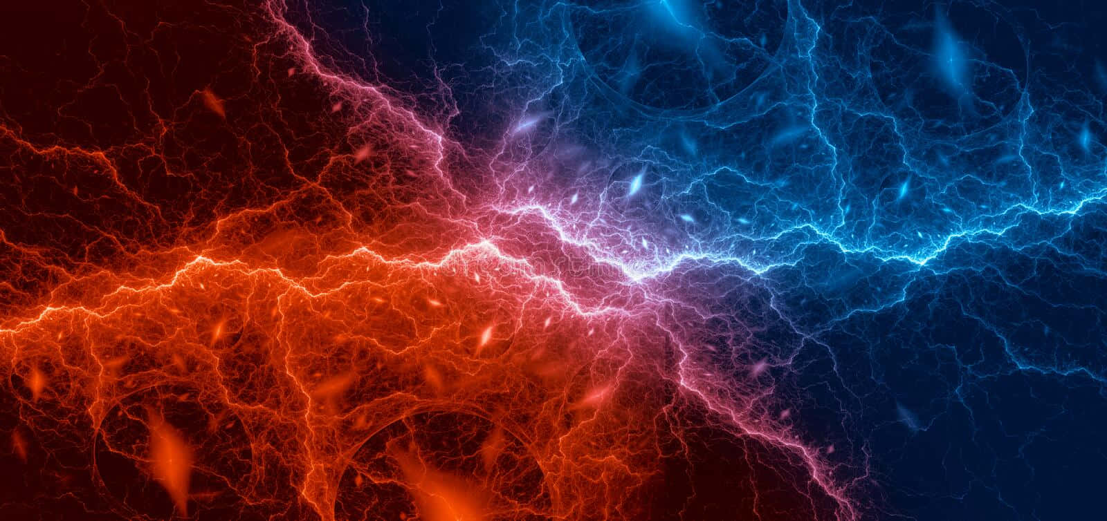 Red And Blue Lightning Collide Background