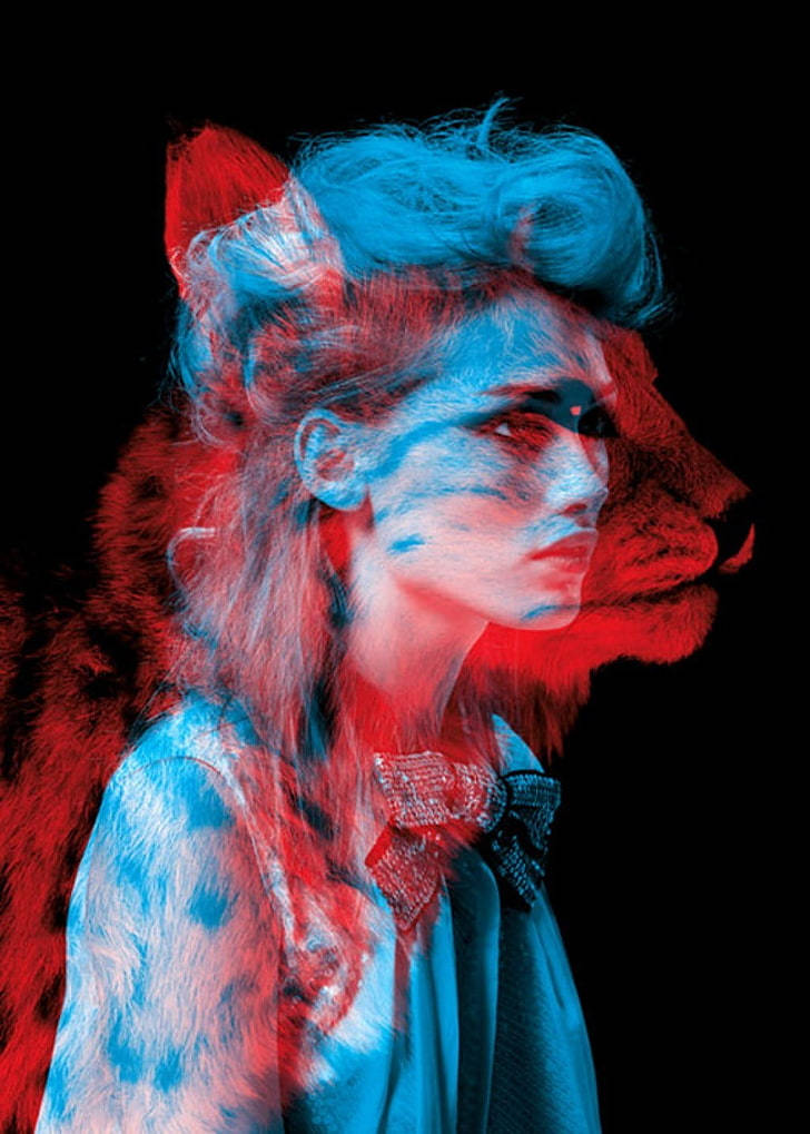Red And Blue Woman And Cheetah Background