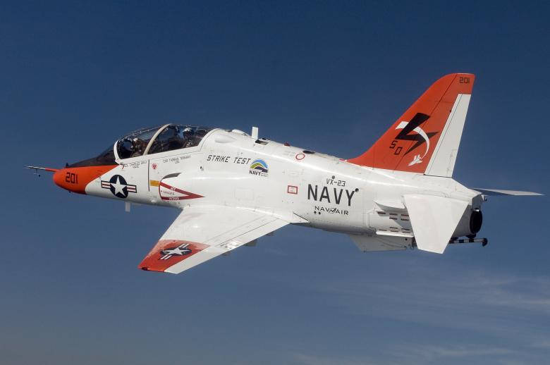 Red And Gray U S Navy T-45c Flying Background