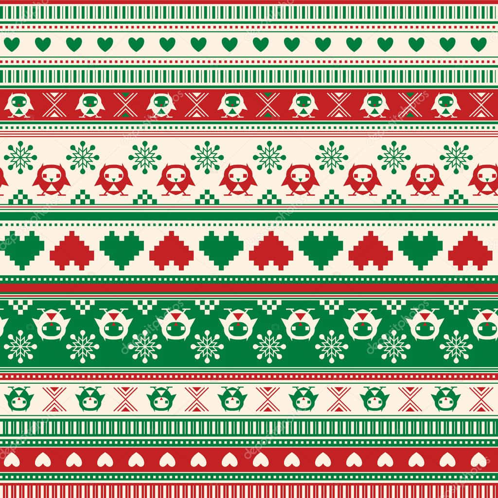 Red And Green Heart Christmas Sweater Background