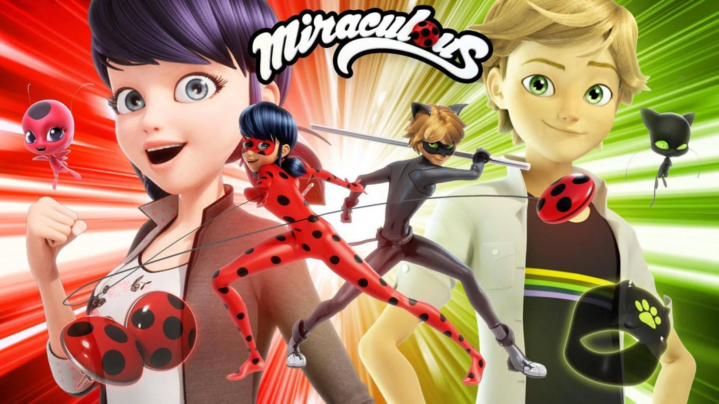 Red And Green Ladybug And Cat Noir Background