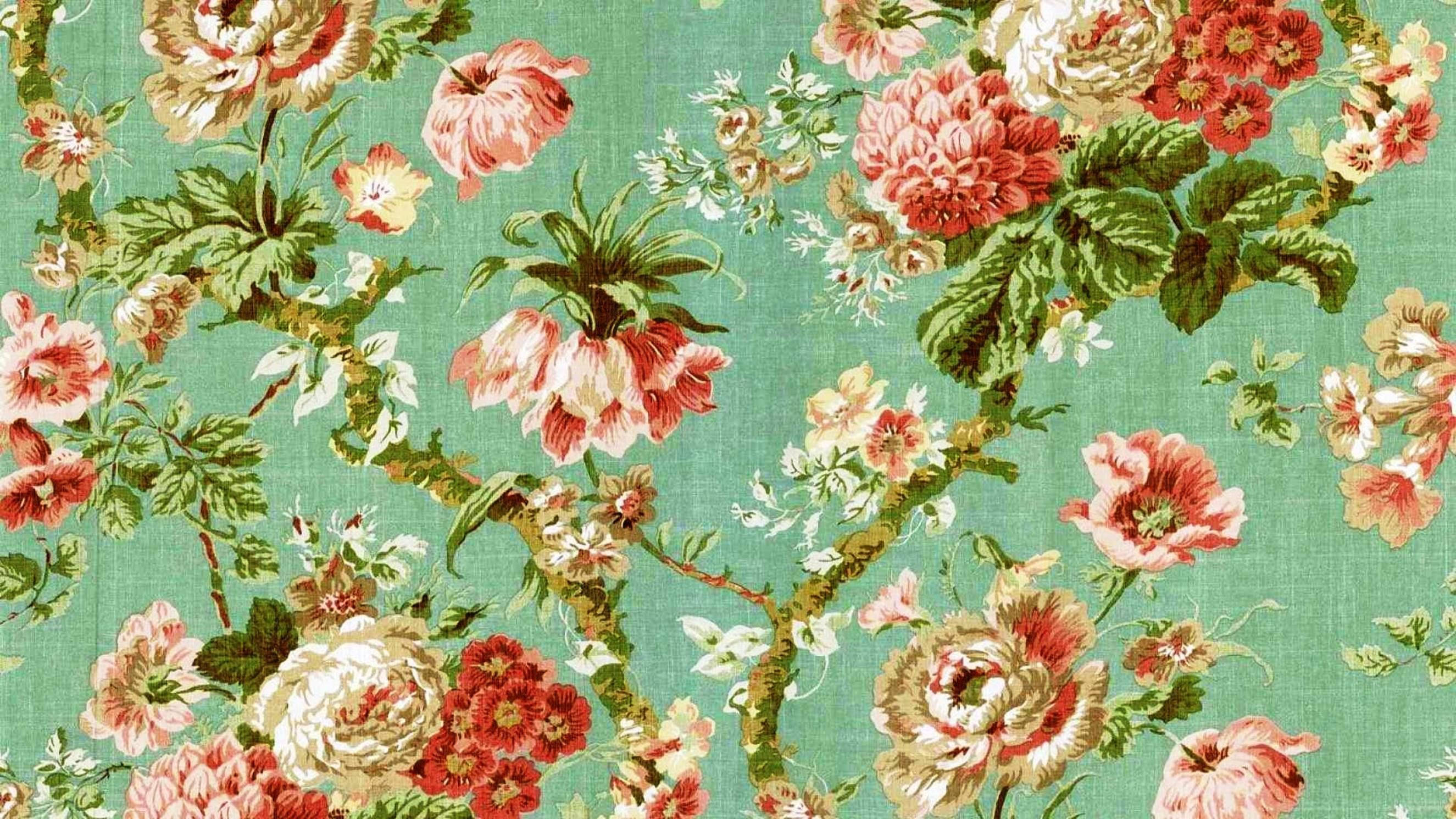 Red And Green Vintage Floral Desktop Background