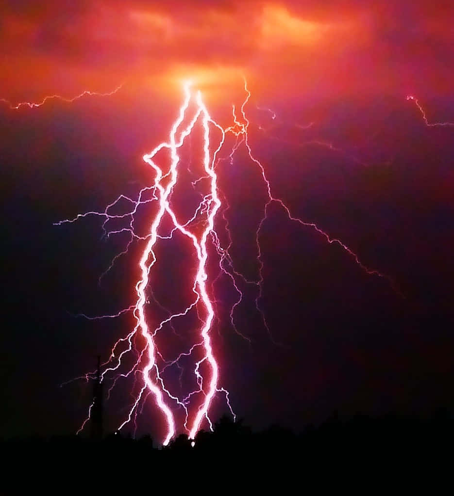 Red And Orange Sky Lightning Strike Background