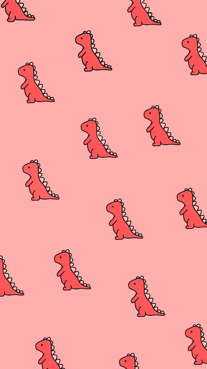 Red And Pink Dino Kawaii Iphone Background