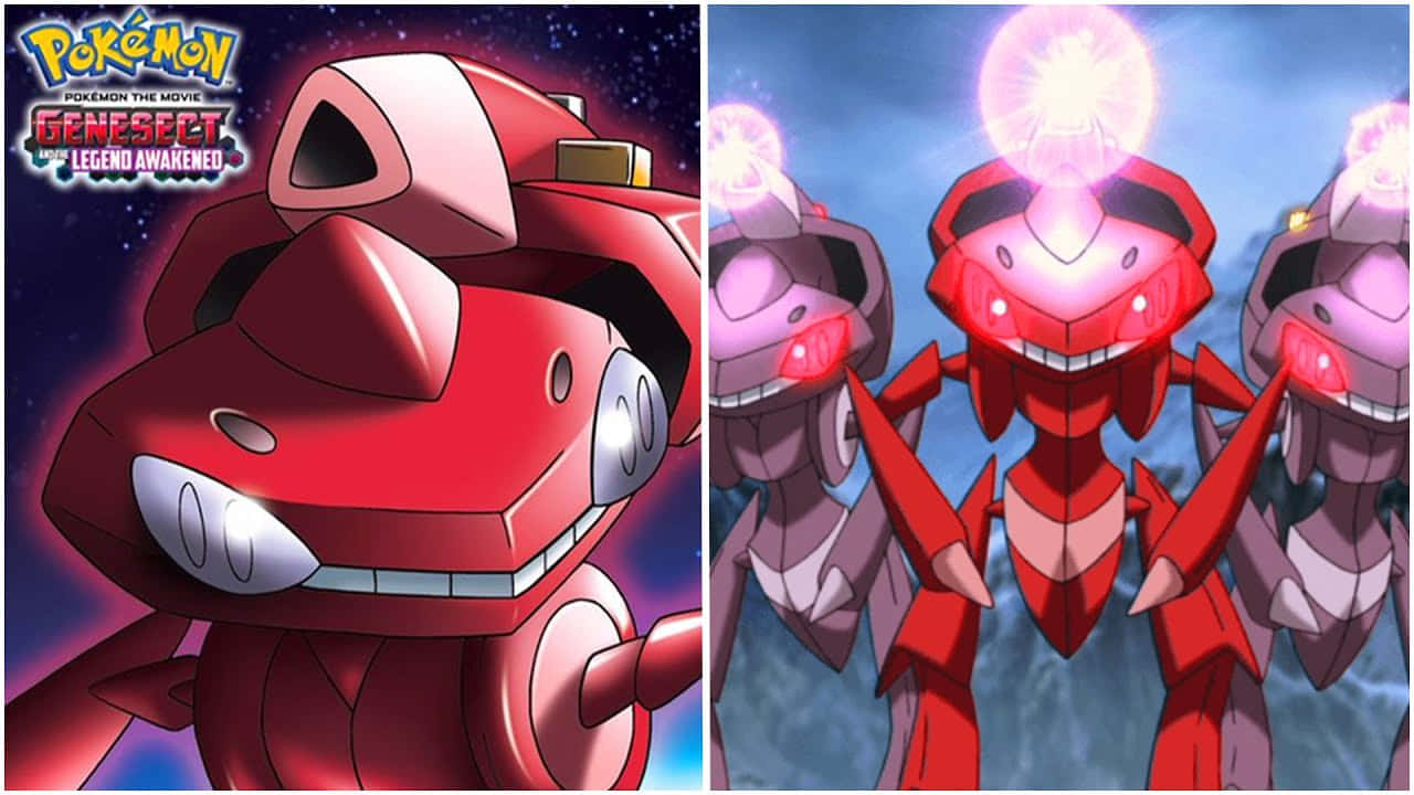 Red And Purple Genesect In Pokemon Background