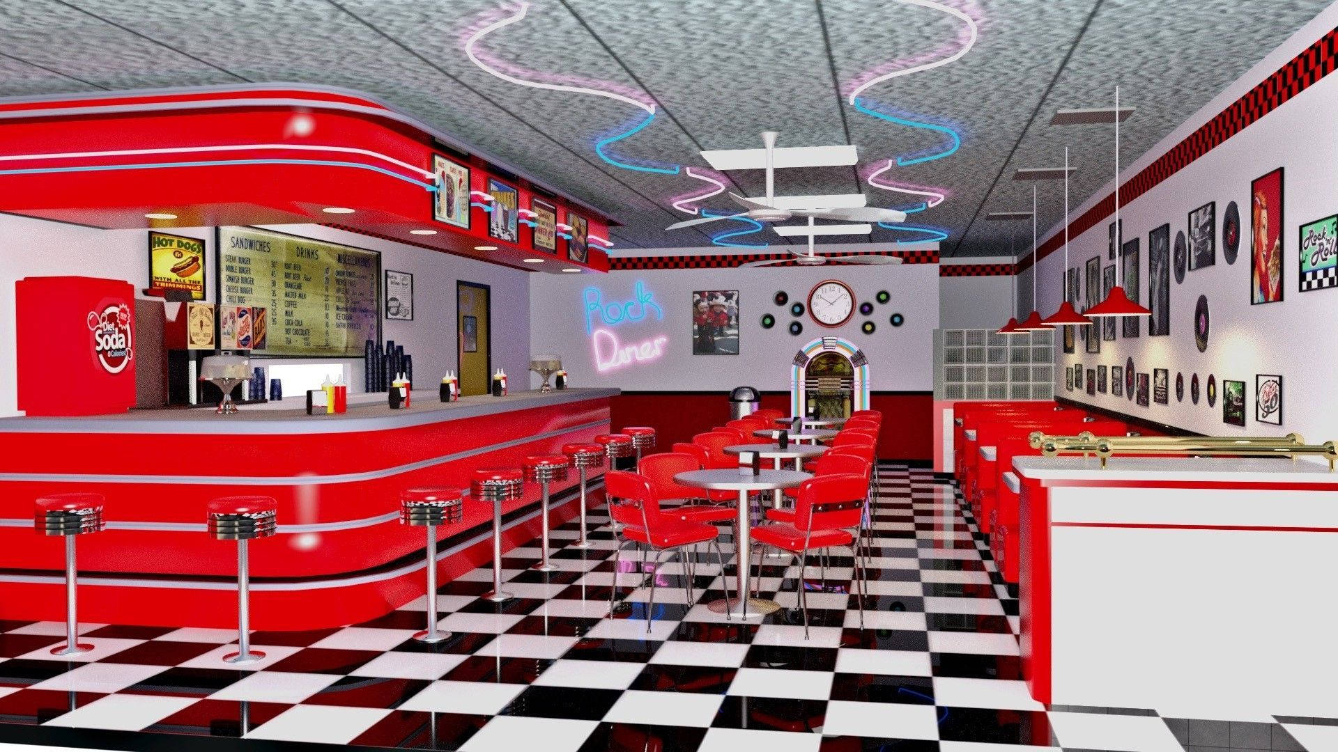 Red And White 50s Diner Background