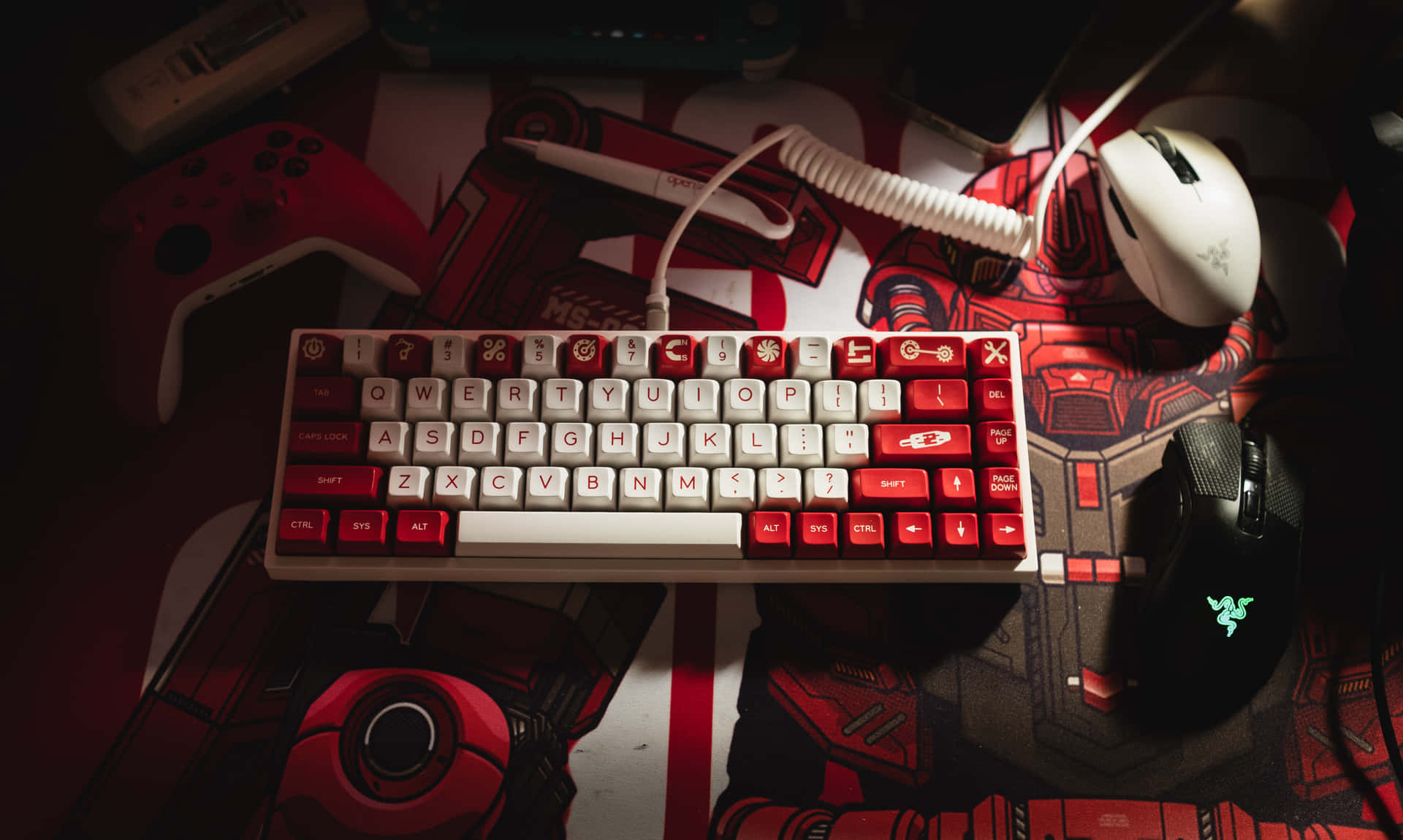 Red And White Gaming Peripheral Controllers Background