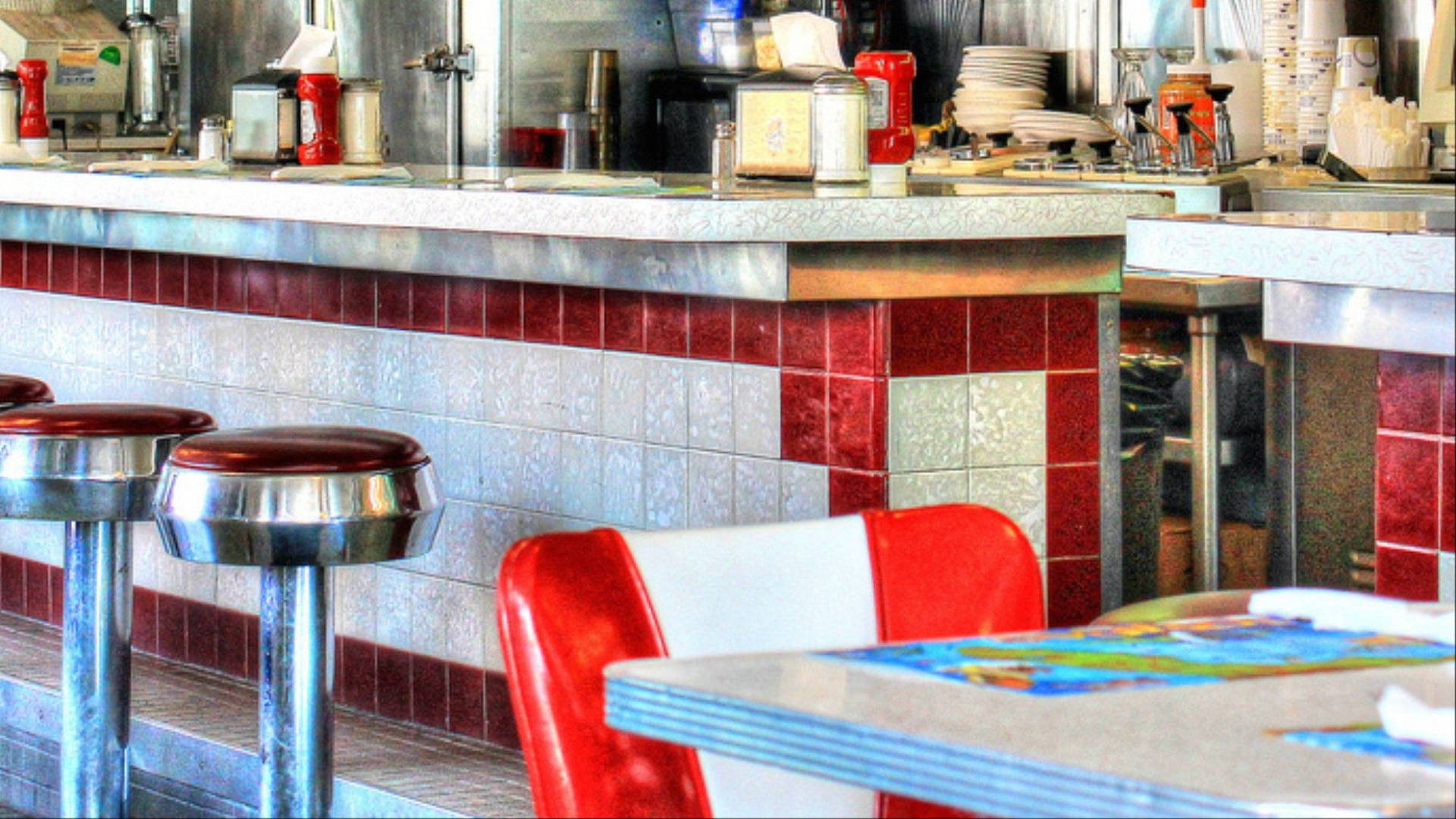 Red And White Tiles 50s Diner Background