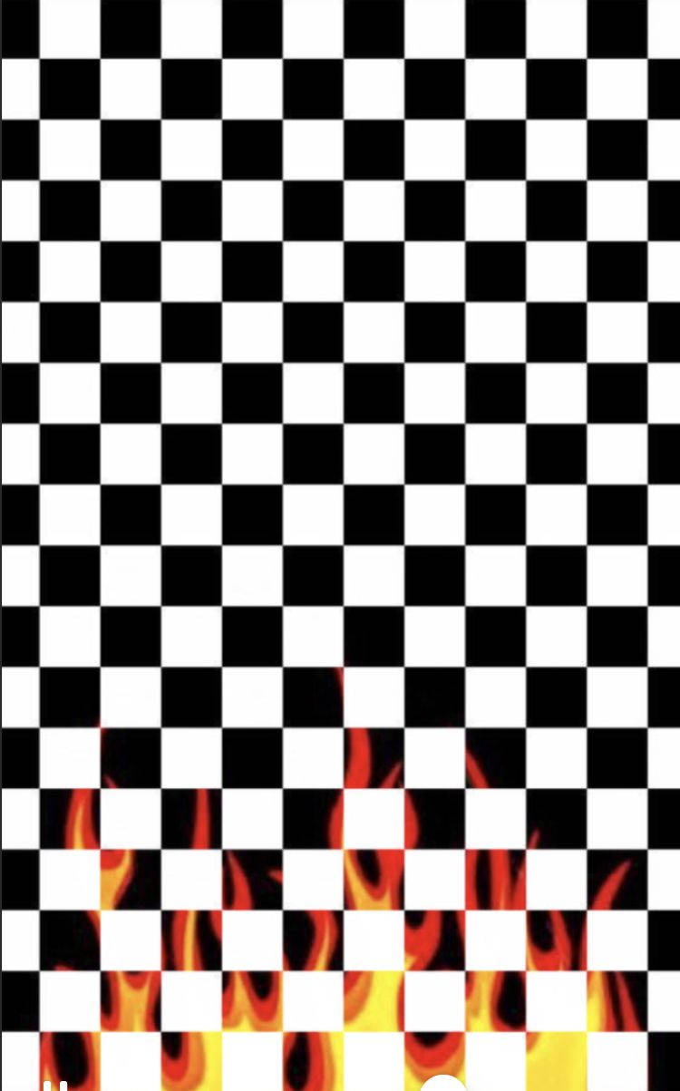 Red And Yellow Flame Black And White Squares Background