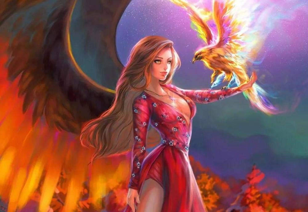 Red Angel And Bird Fire Wings