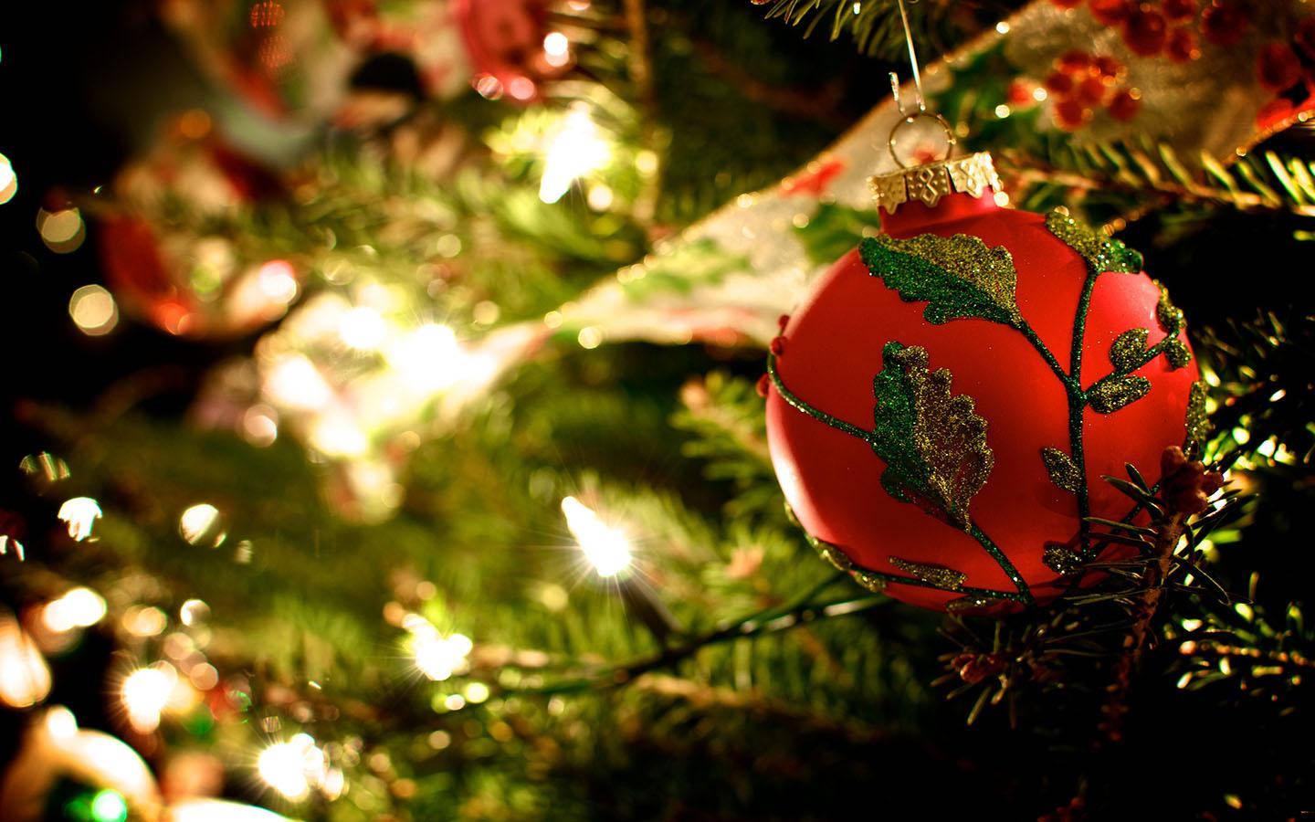 Red Ball Christmas Lights Background