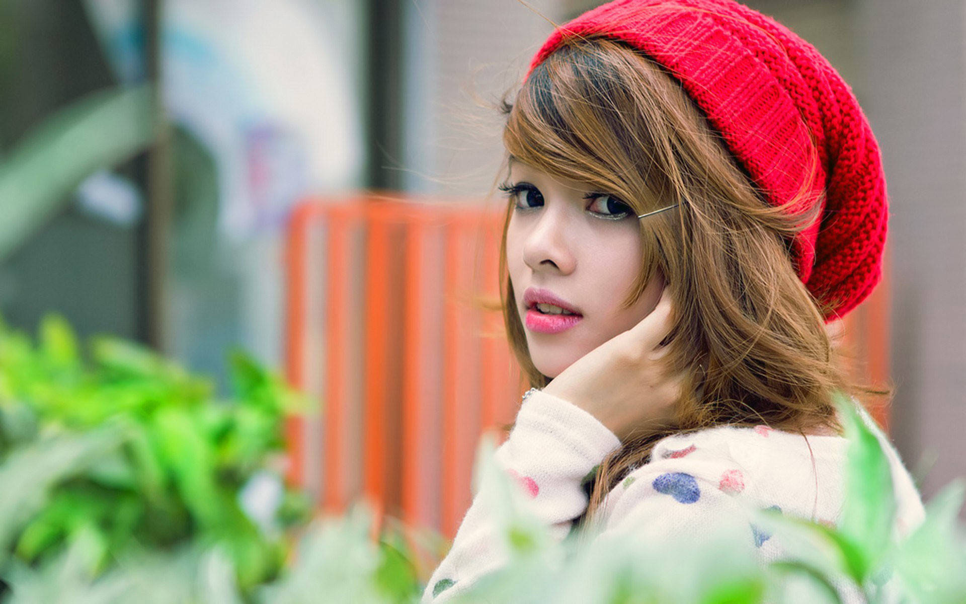 Red Beanie Beautiful Teenage Girl Background