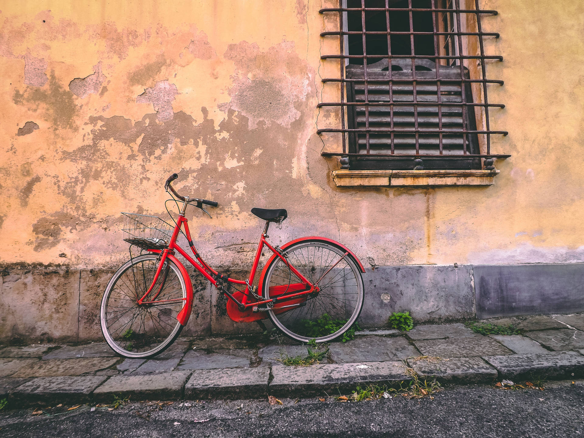 Red Bike Beside Wall Background