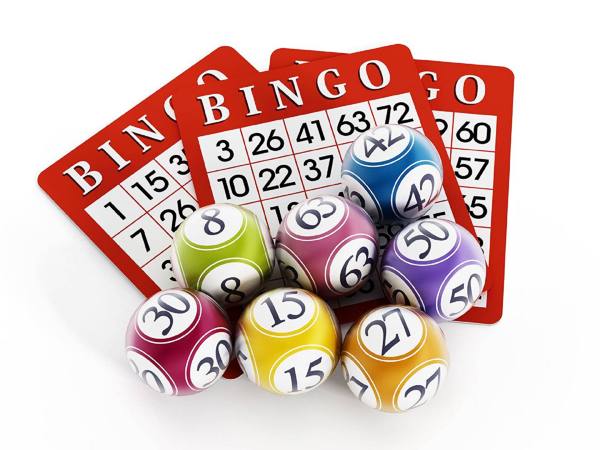 Red Bingo Cards With Balls Background