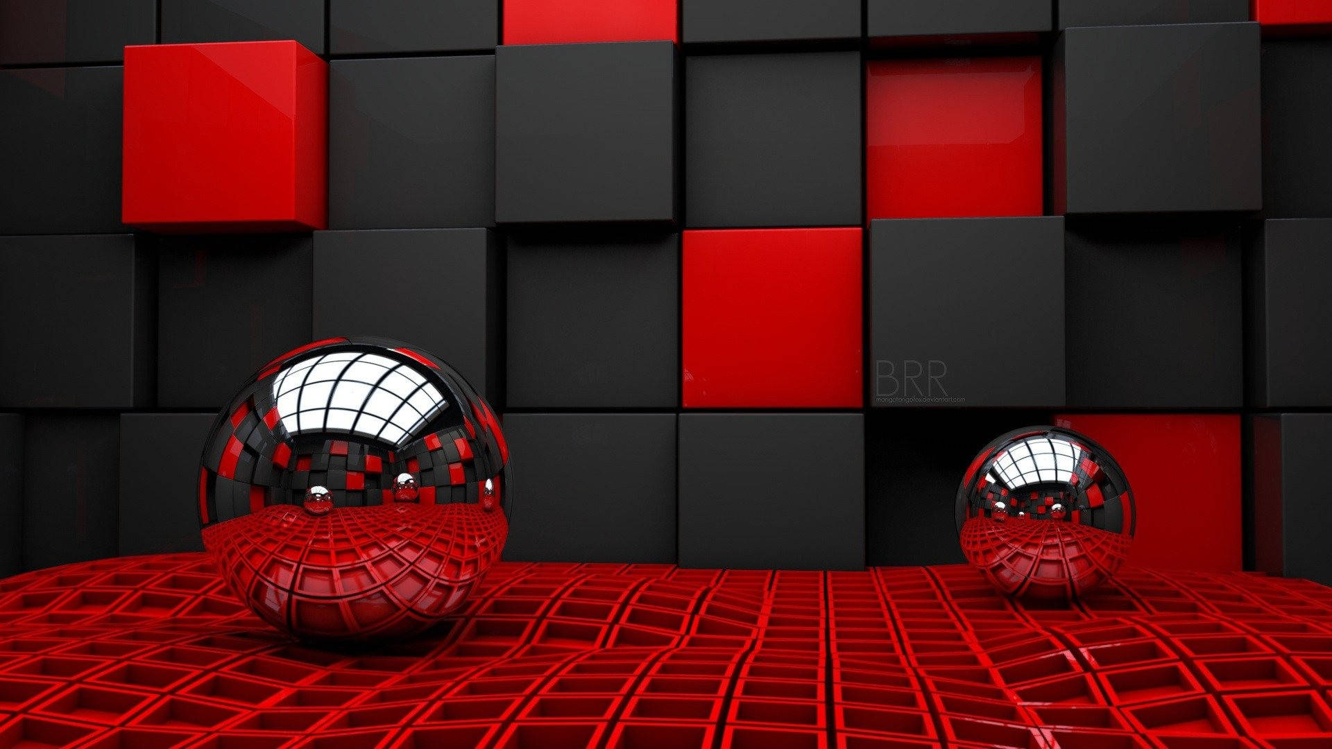 Red Black Cube Pattern 3d Desktop Background