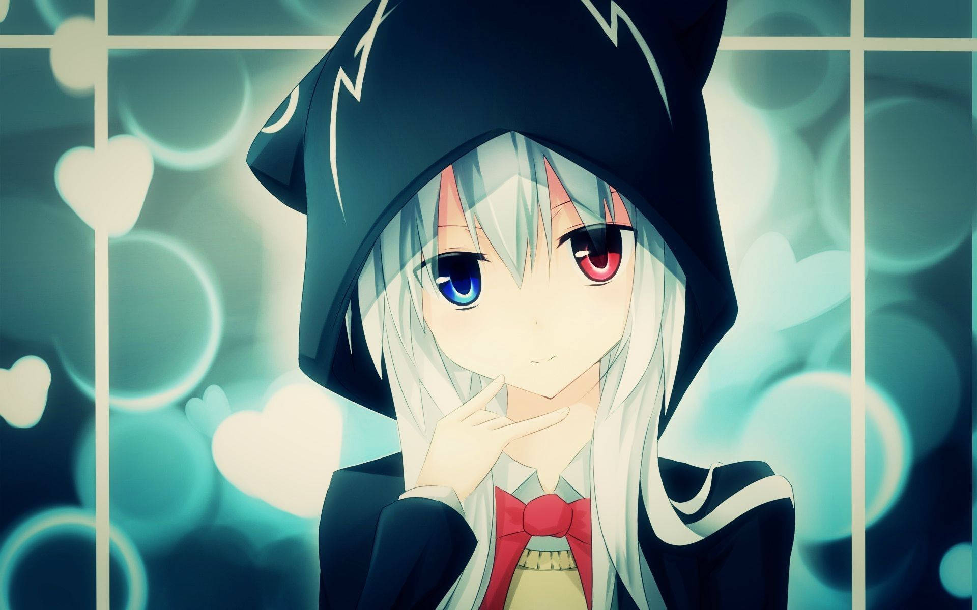 Red & Blue-eyed Anime Girl Hoodie Background