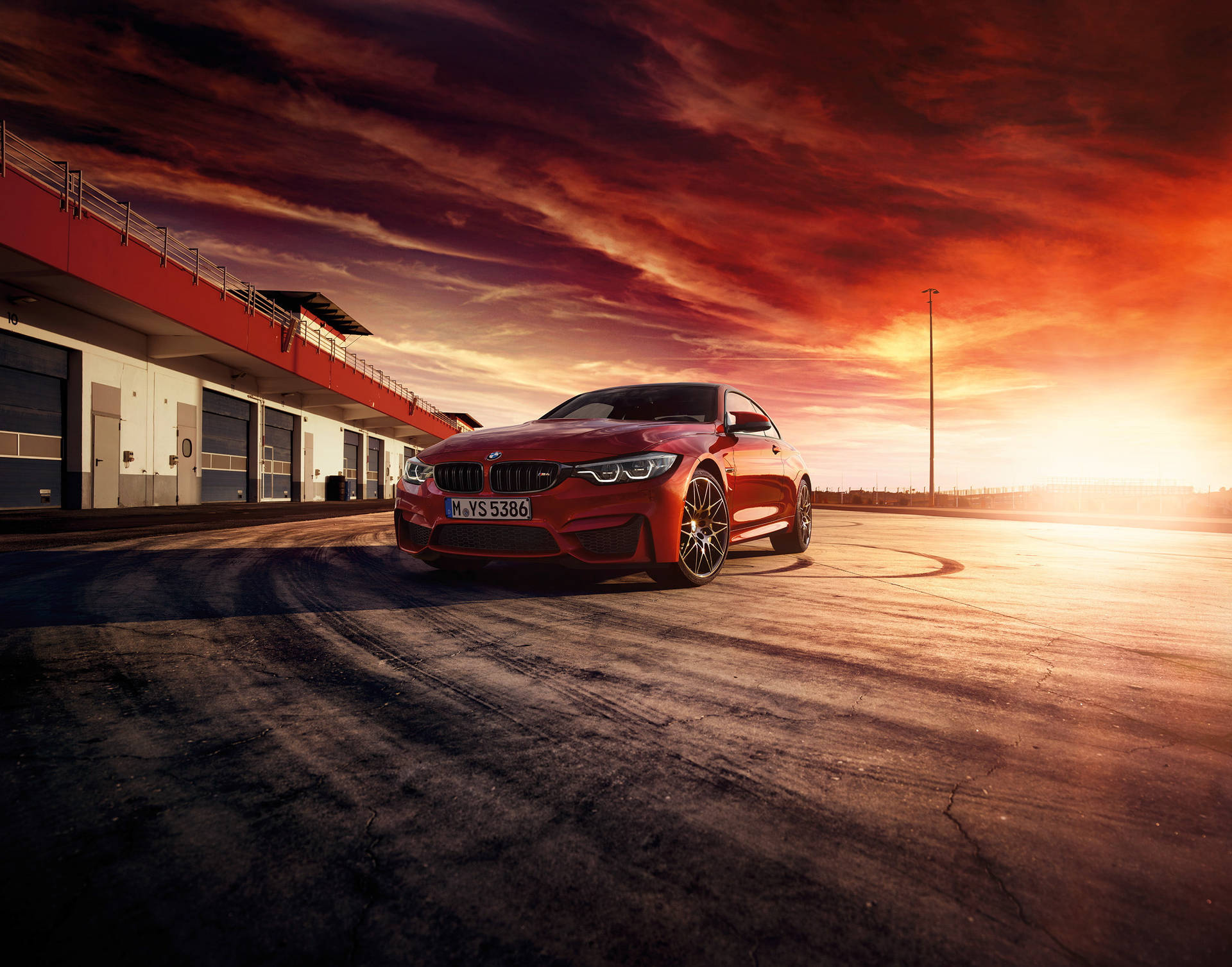 Red Bmw M4 Coupé Sunset Background
