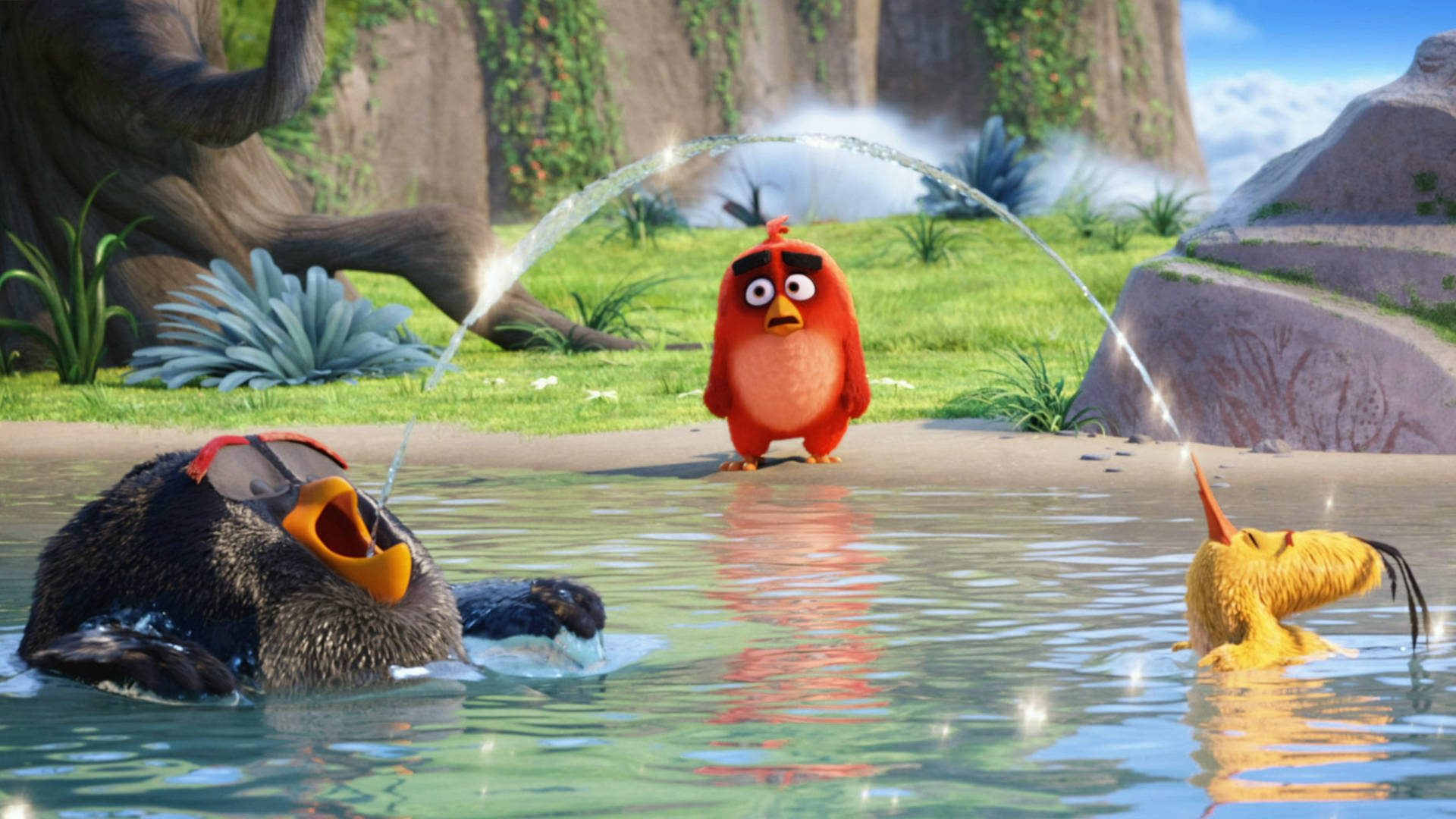 Red, Bomb, And Chuck From The Angry Birds Movie Background