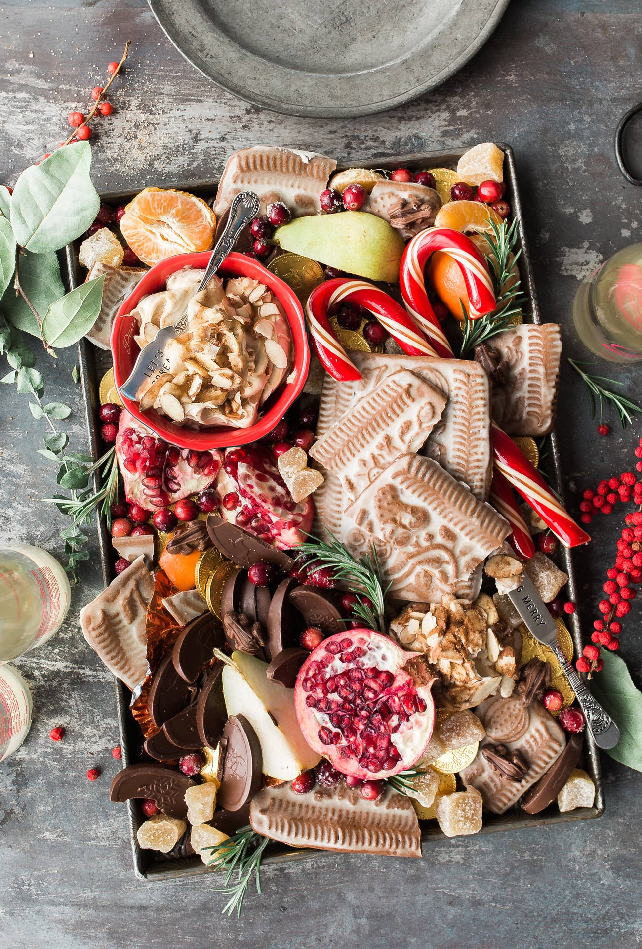 Red Bowl In Christmas Platter