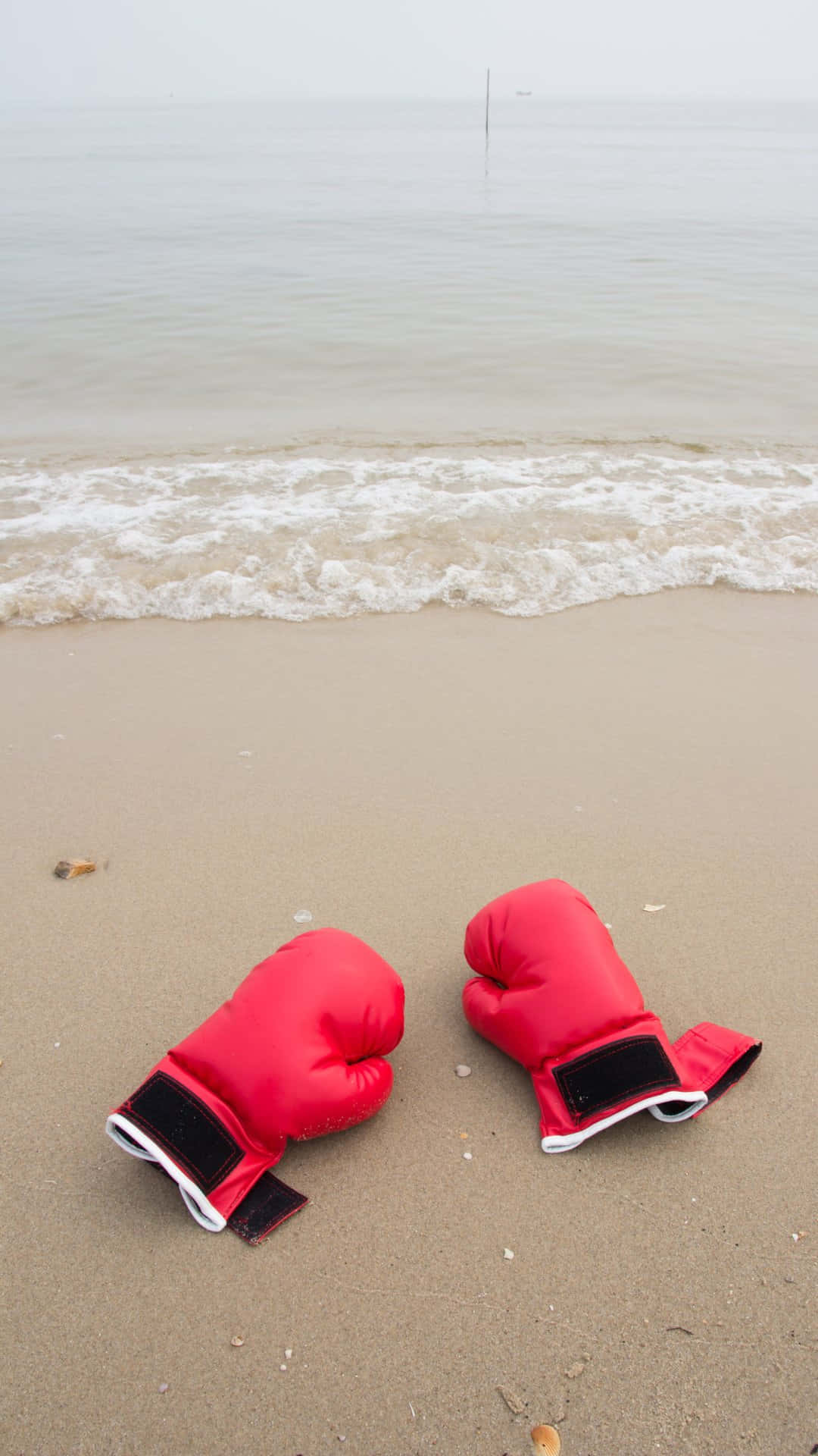 Red Boxing Gloveson Beach Sand Background