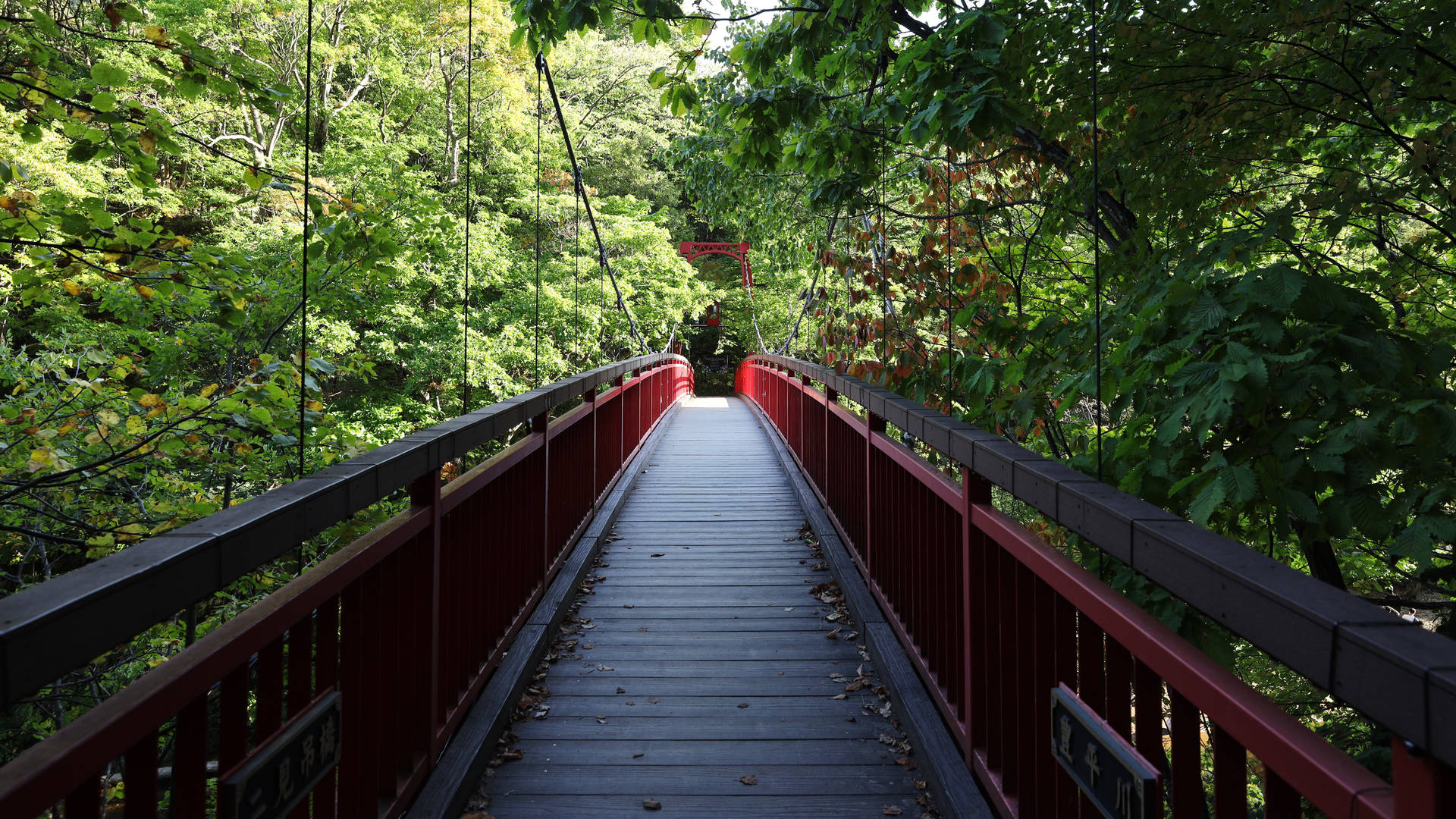Red Bridge Surrounded By Greenery