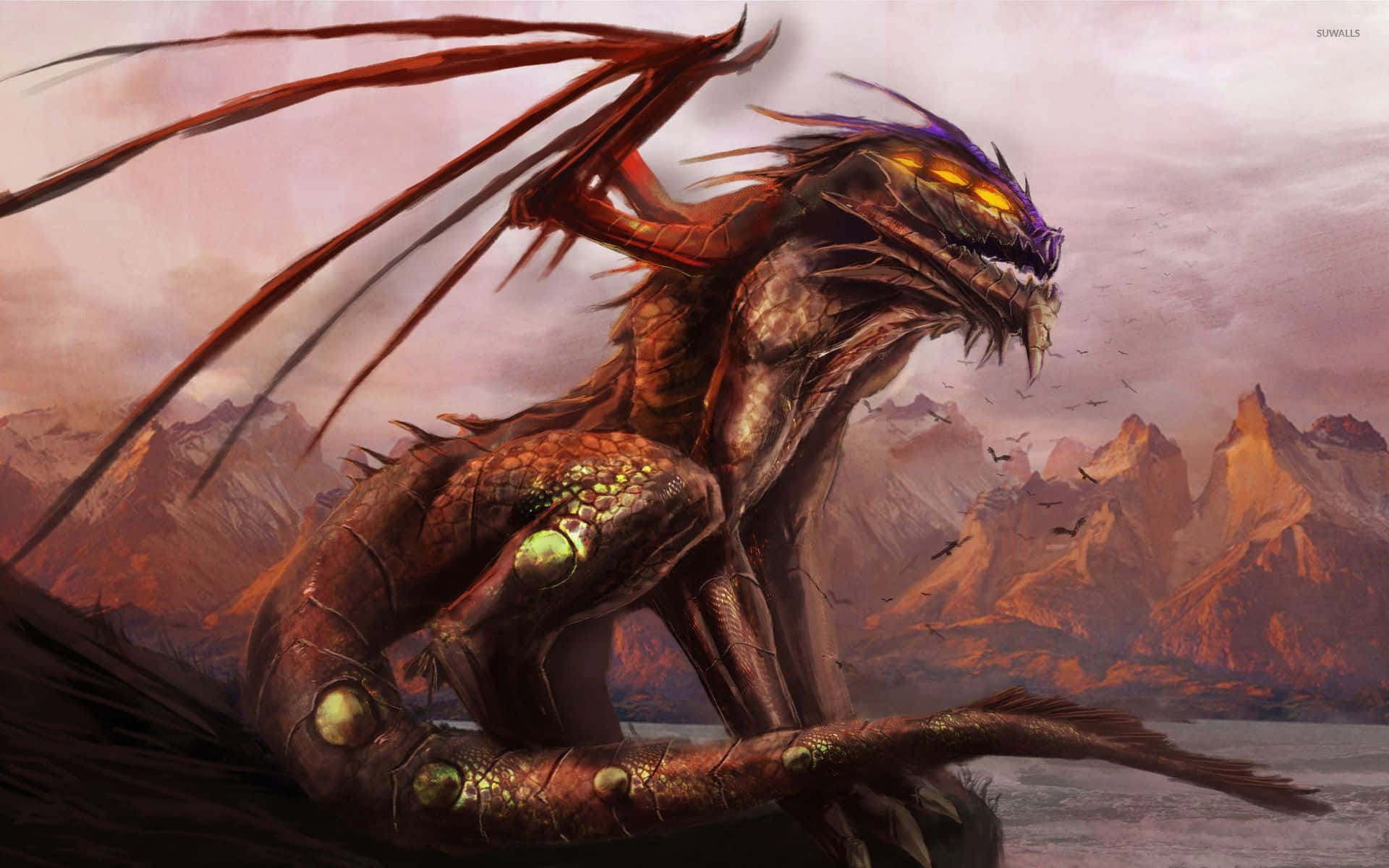 Red Bronze Color Scary Dragon Background