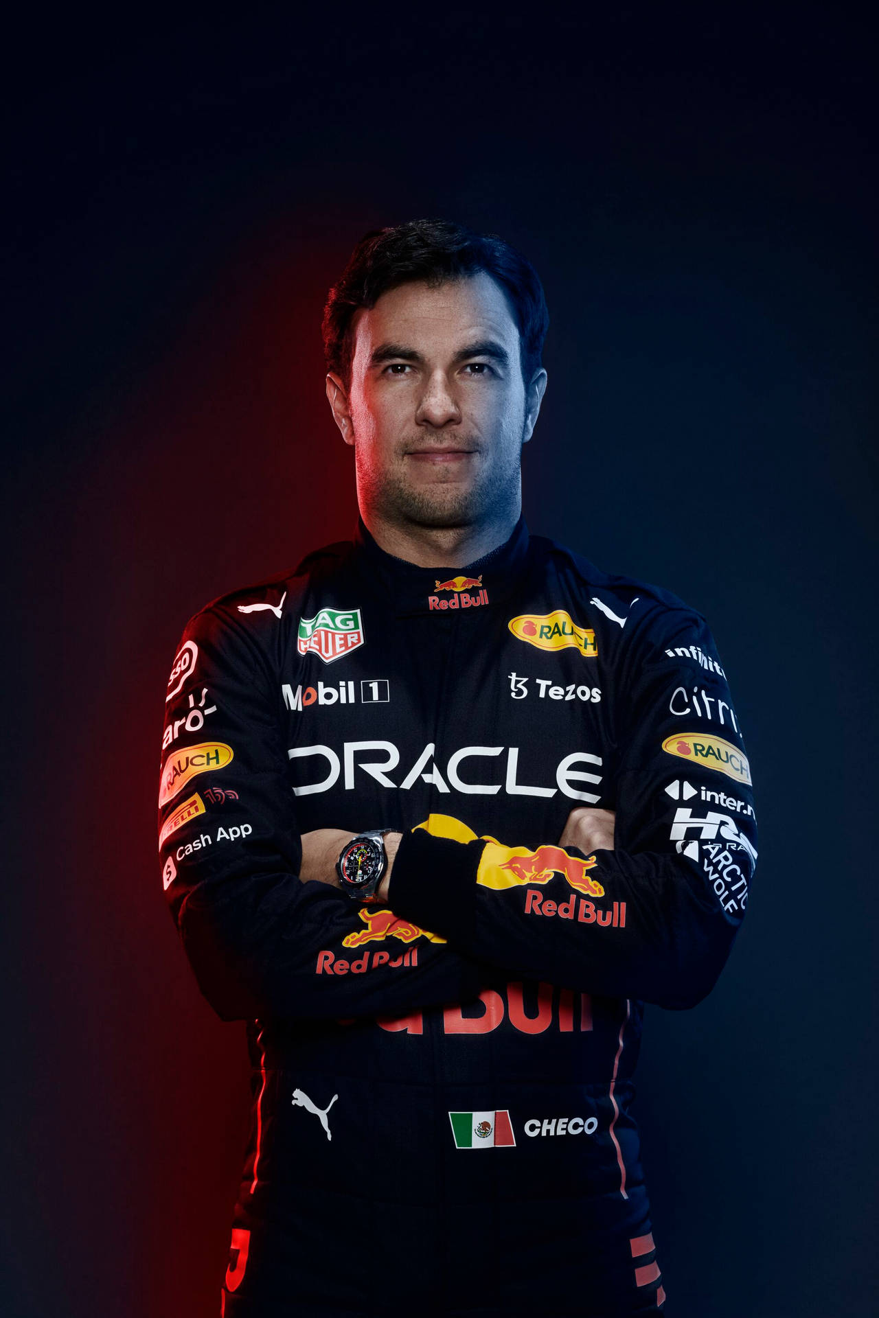 Red Bull Racing Checo Arms Crossed Background