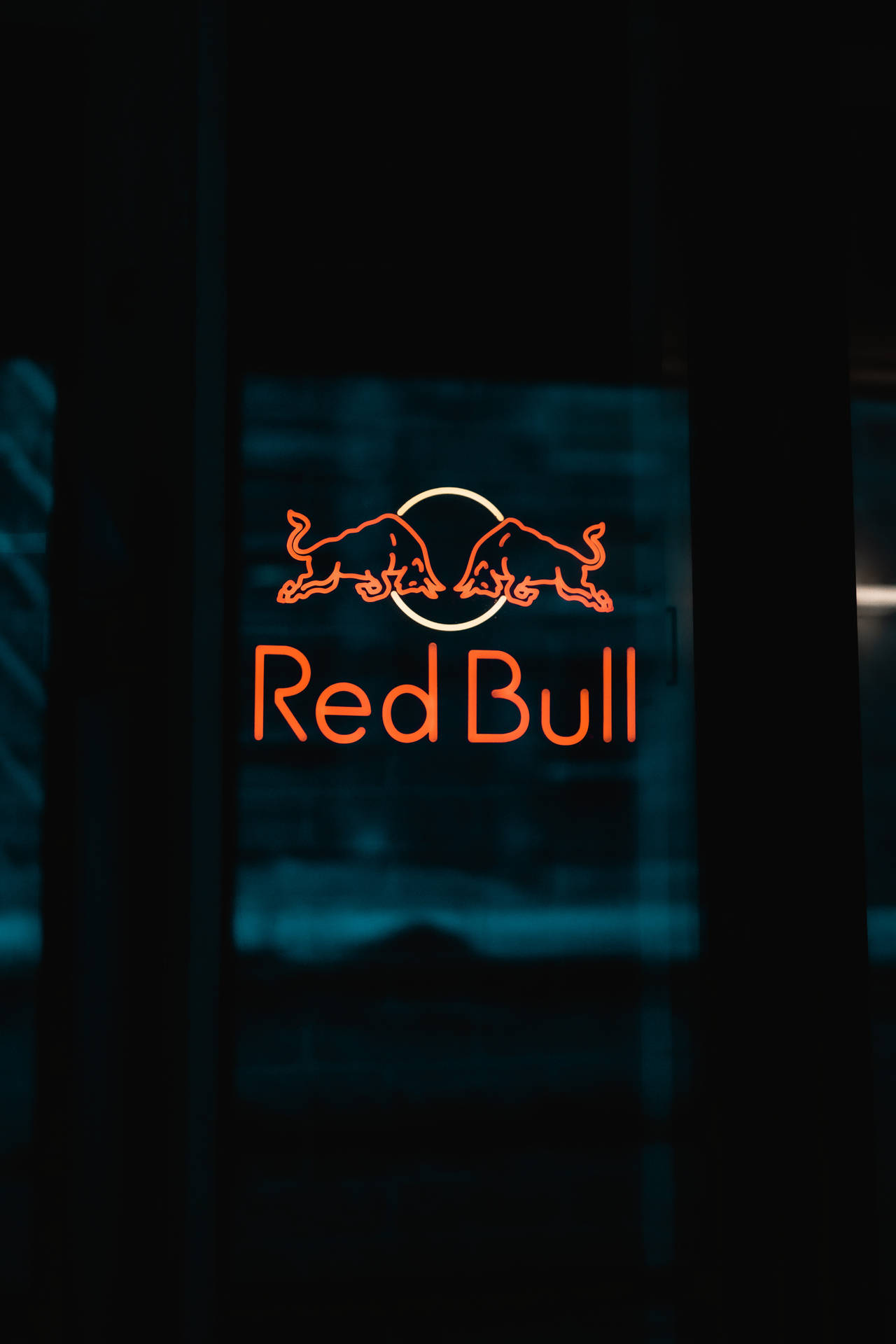 Red Bull Signage Dark Window Background