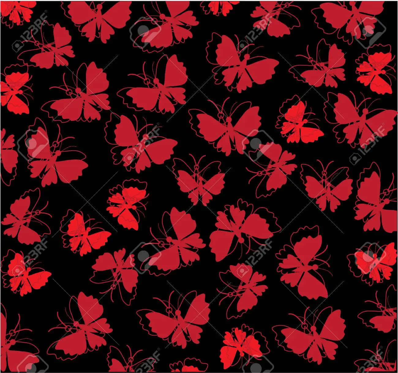 Red Butterflies On Black Background Stock Vector Background