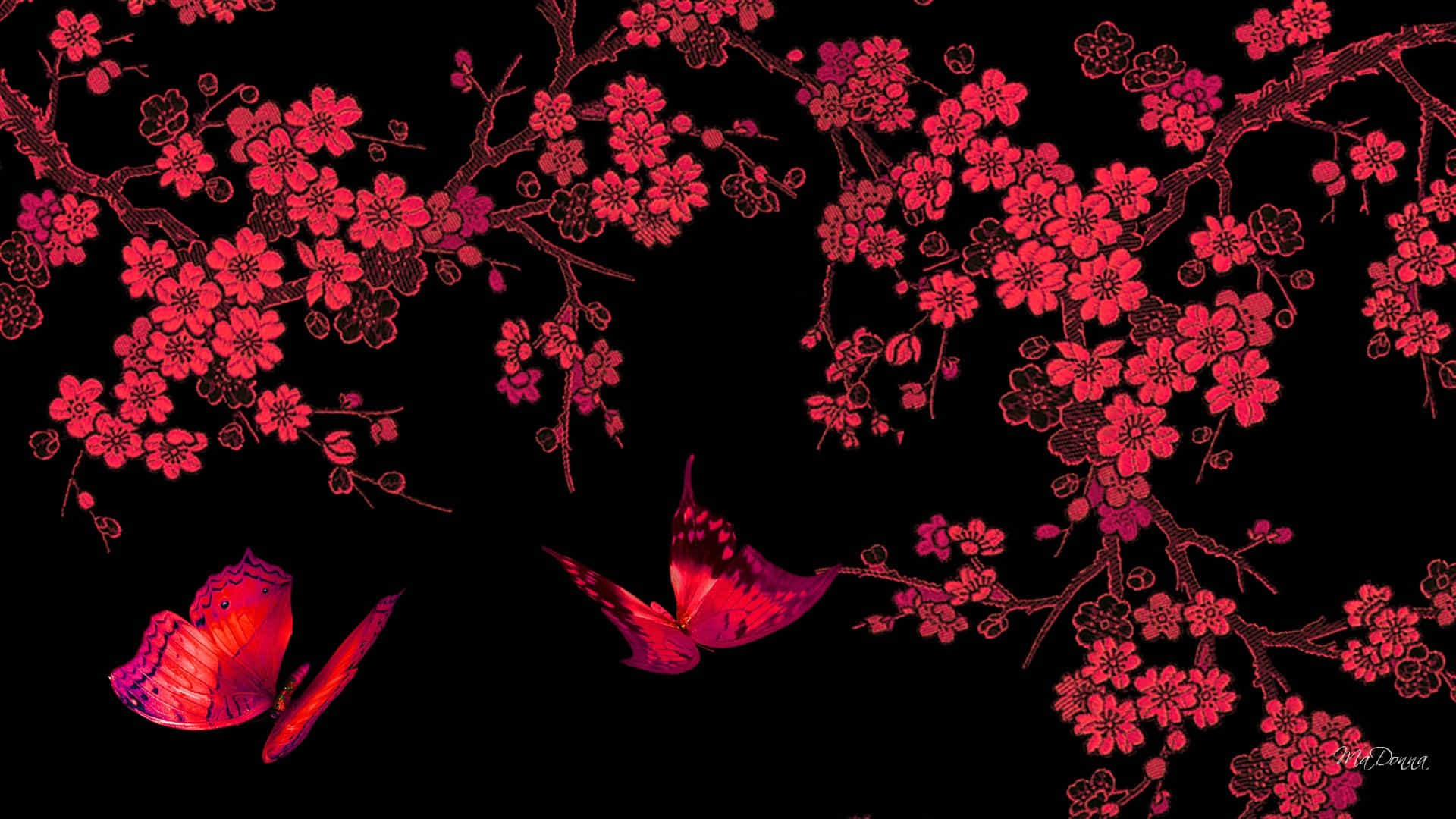 Red Butterfly Flowers Art Background