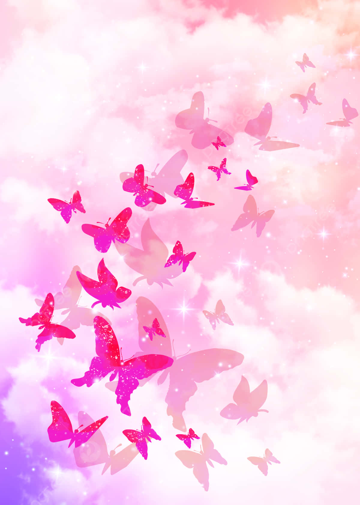 Red Butterfly On Clouds Background