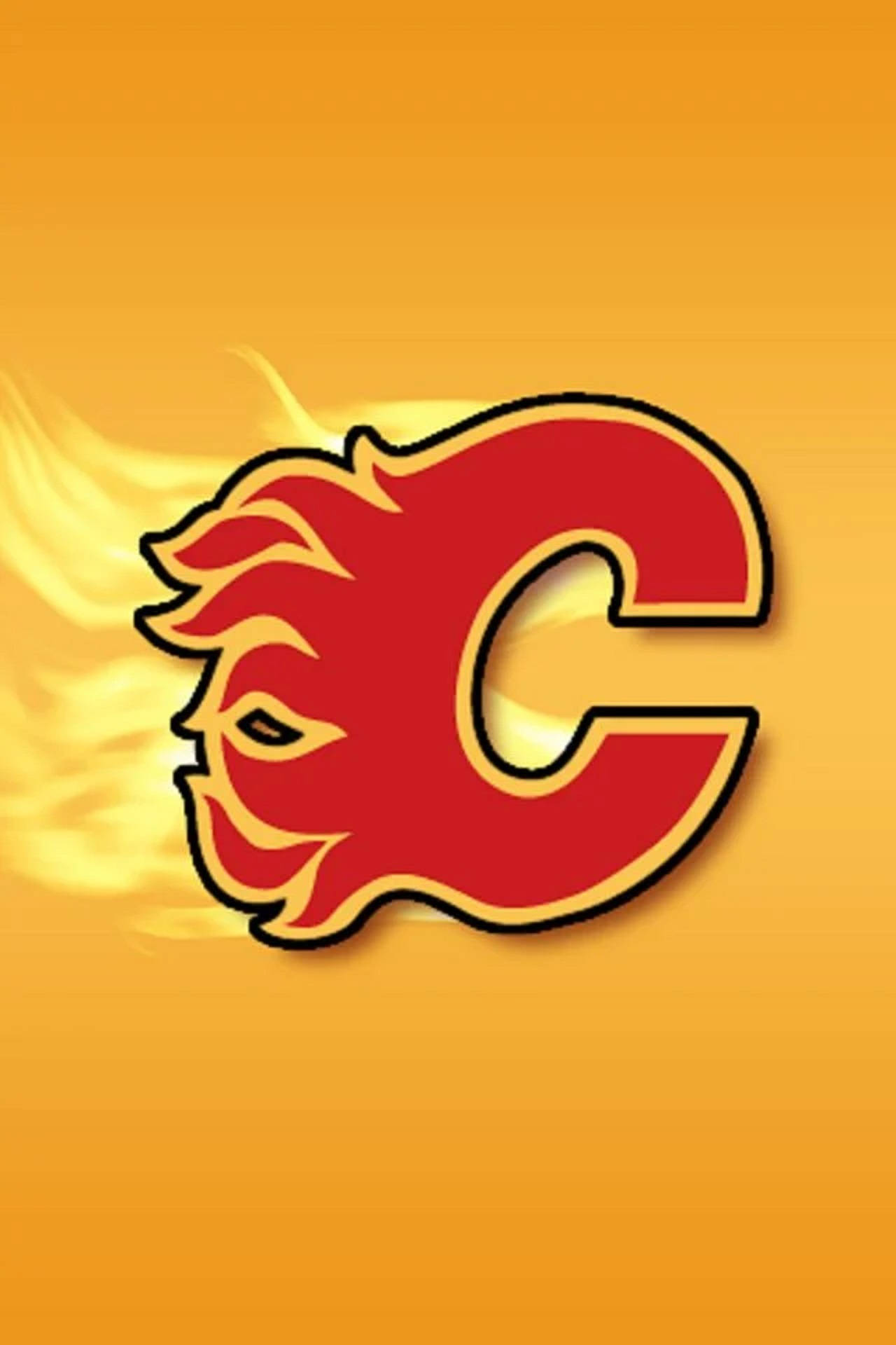 Red Calgary Flames Logo In Yellow Background