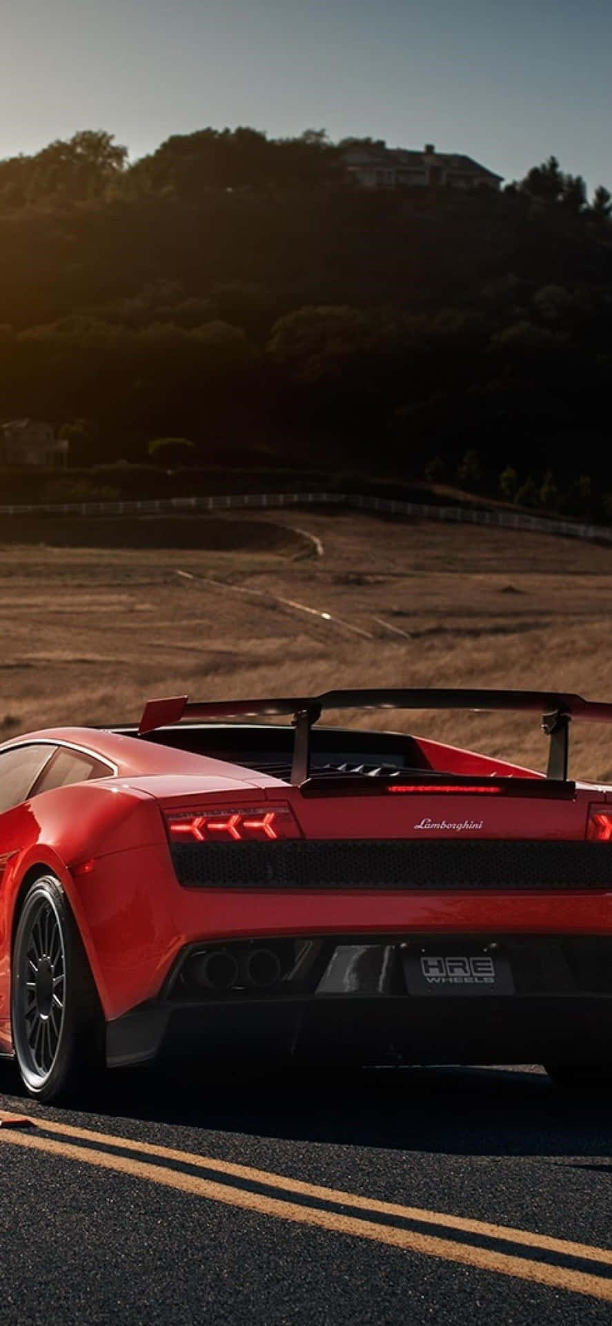 Red Car On Road Lamborghini Phone Background