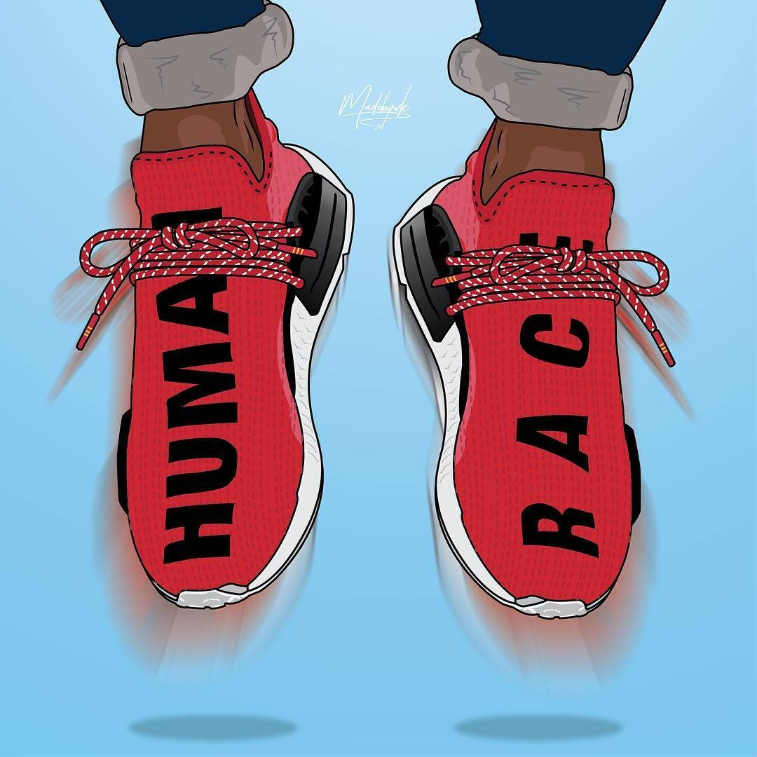 Red Cartoon Sneakers Adidas Nmd Human Race Illustration