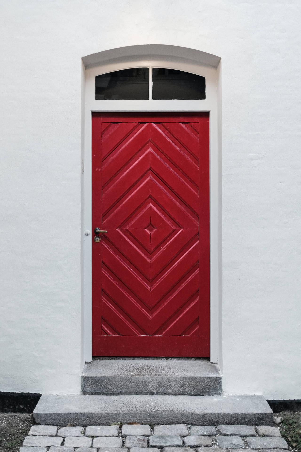 Red Carved Door With Geometrical Design Background