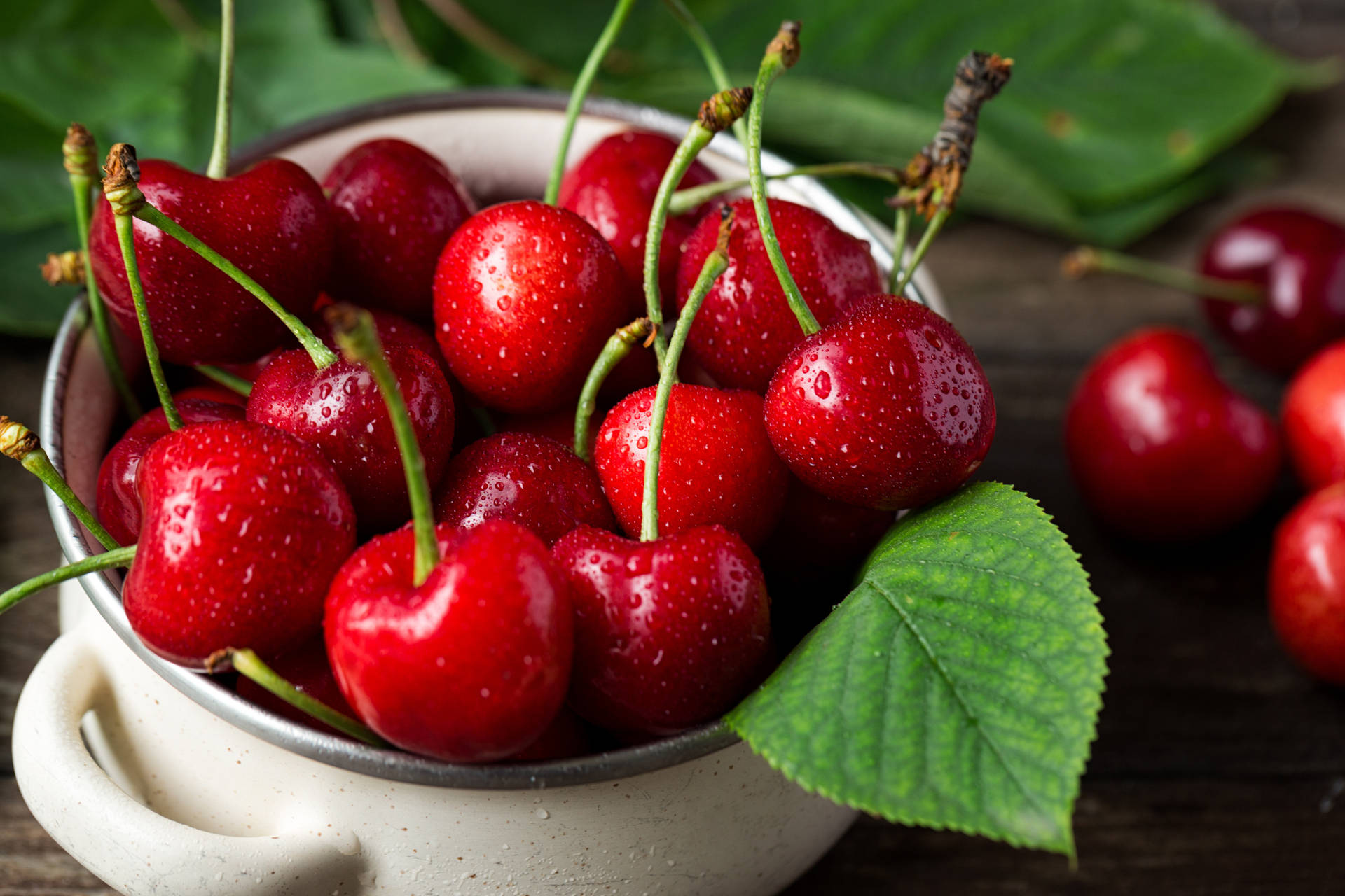 Red Cherries In A Ramekin Background