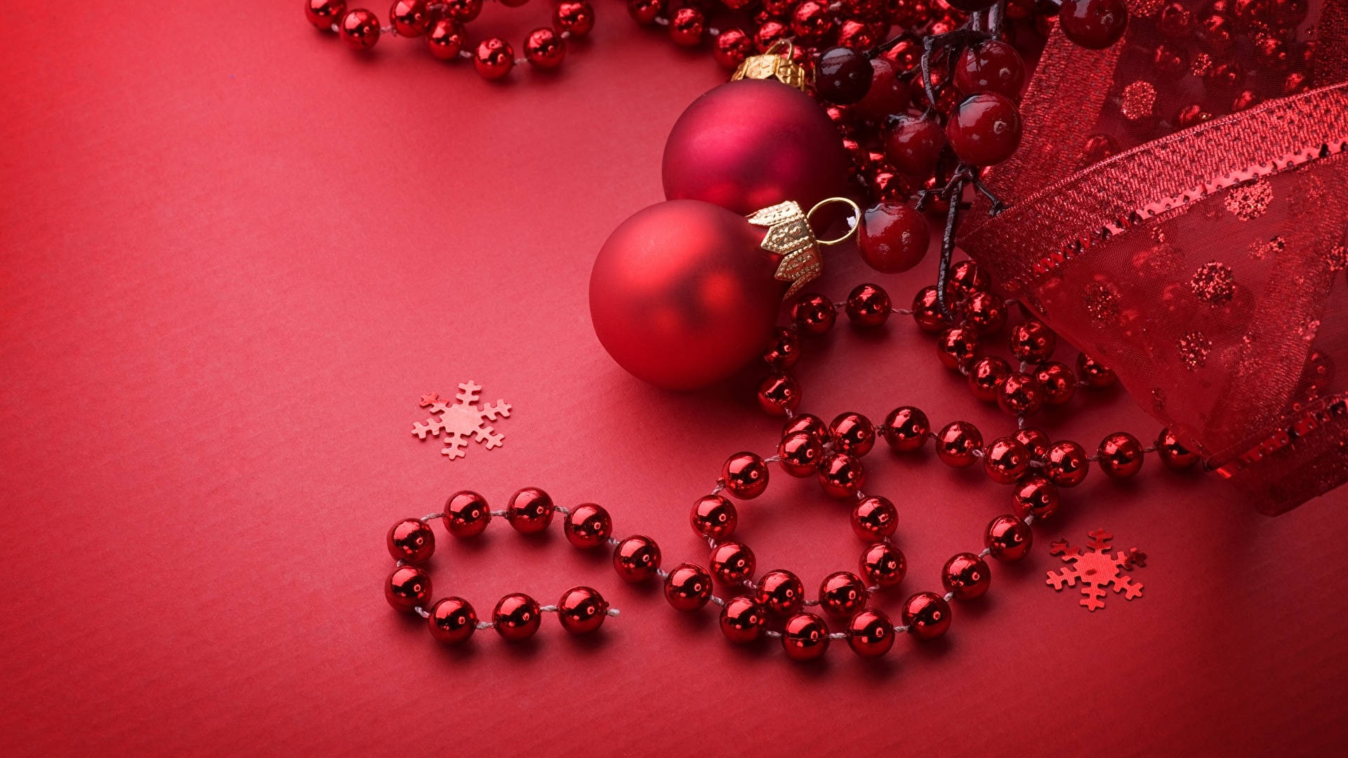 Red Christmas Background Beads And Balls Background