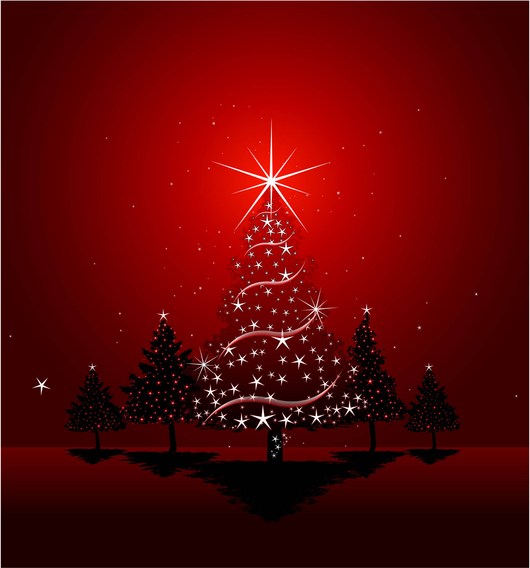 Red Christmas Background Sparkling Trees Background