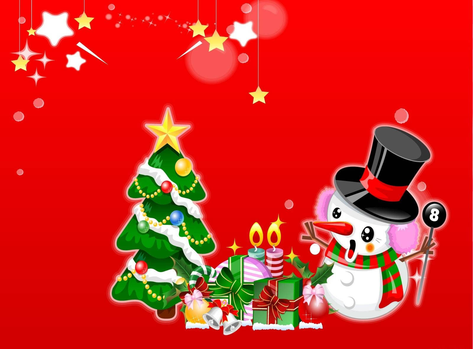 Red Christmas Snowman Background