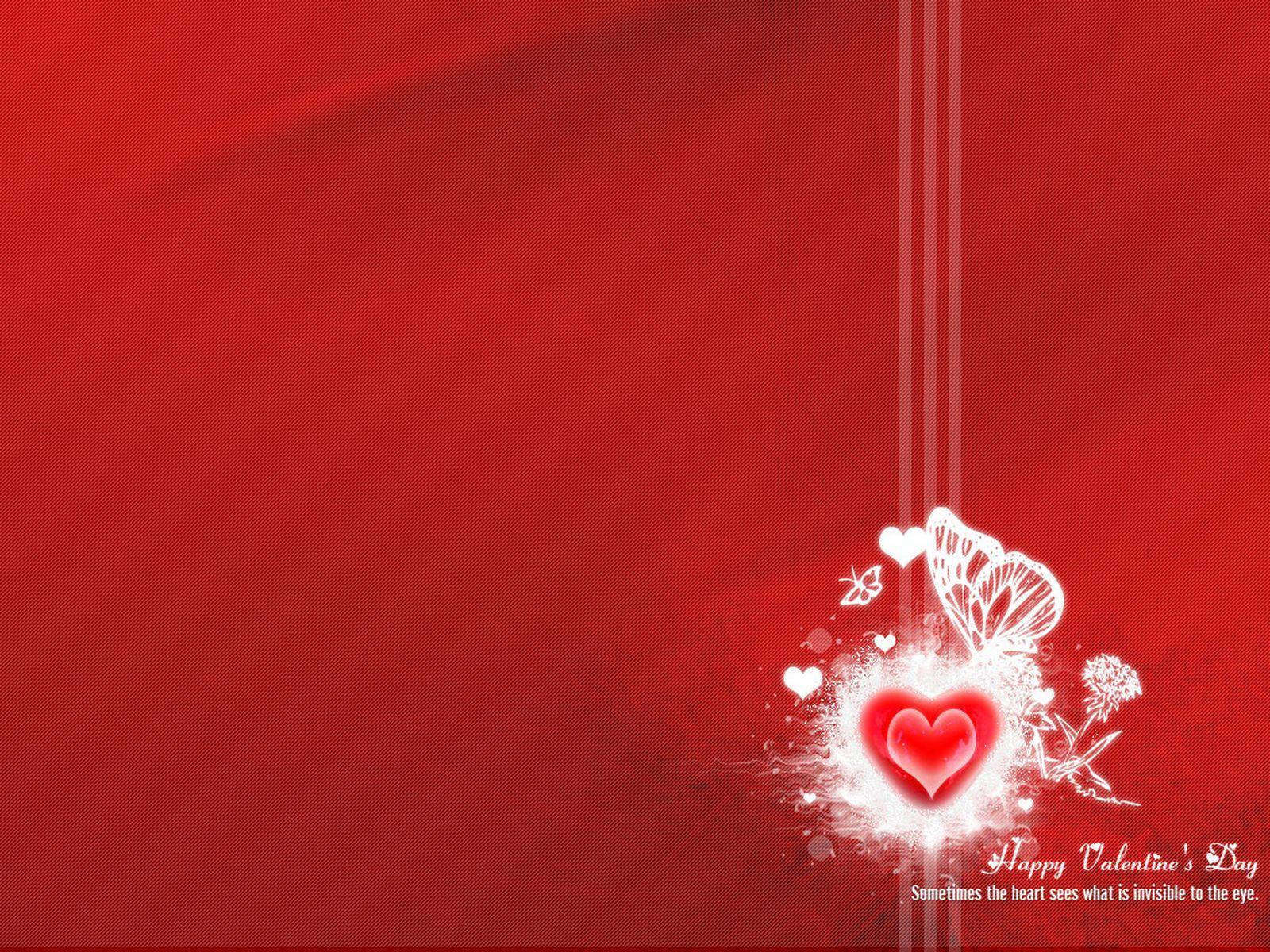 Red Color Heart With Butterfly Background