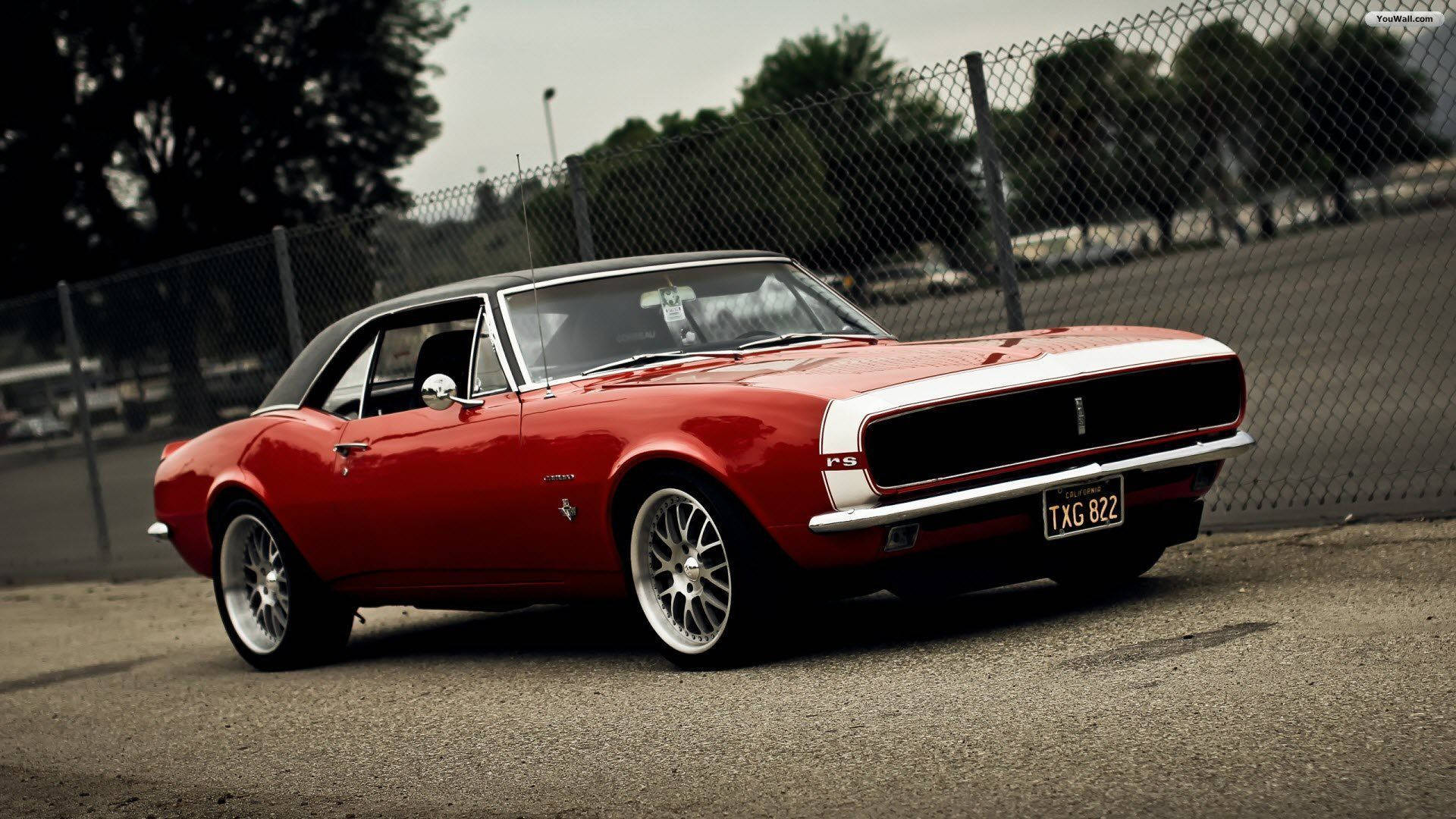 Red Convertible Chevrolet Muscle Car Background