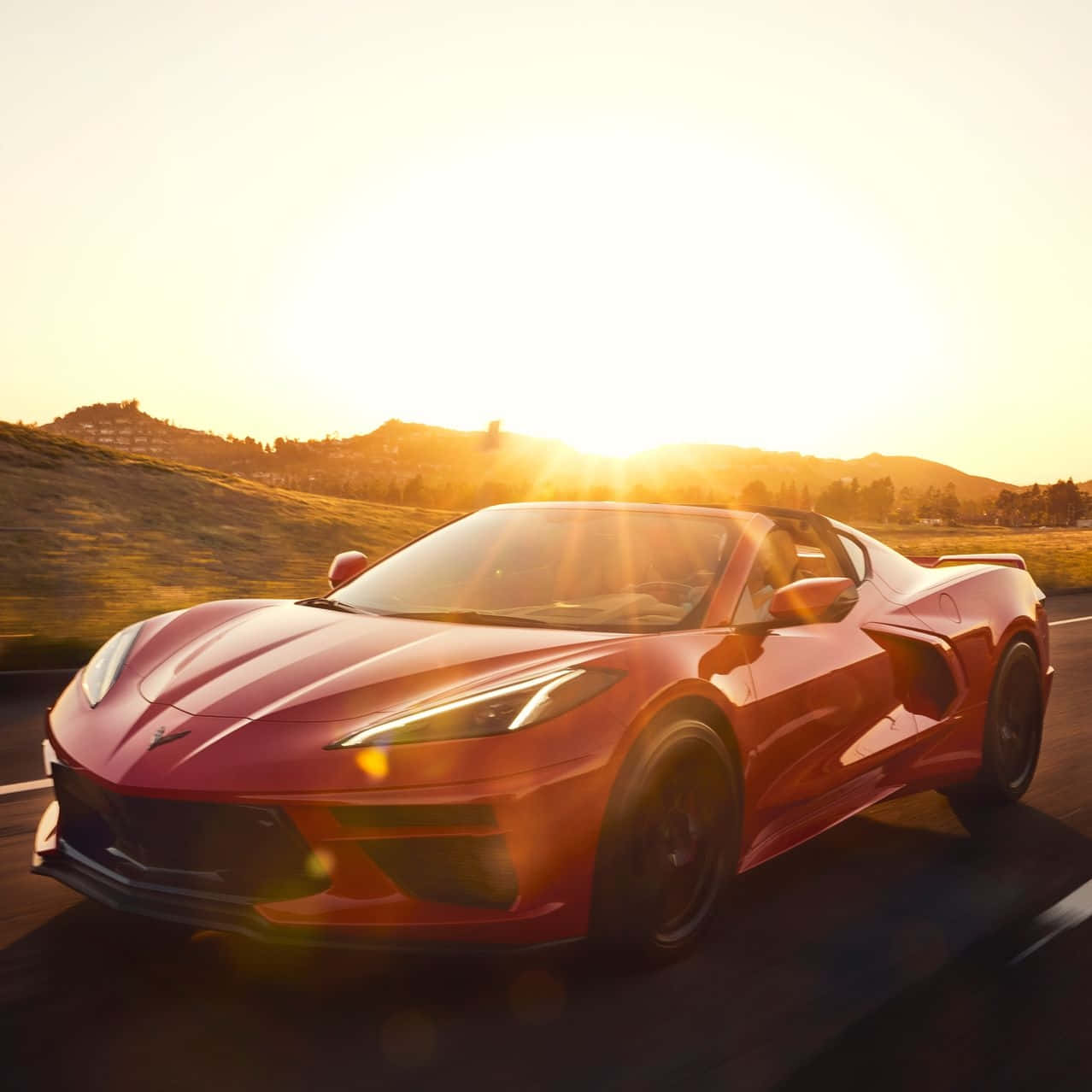 Red Corvette C8 Sunset Drive Background