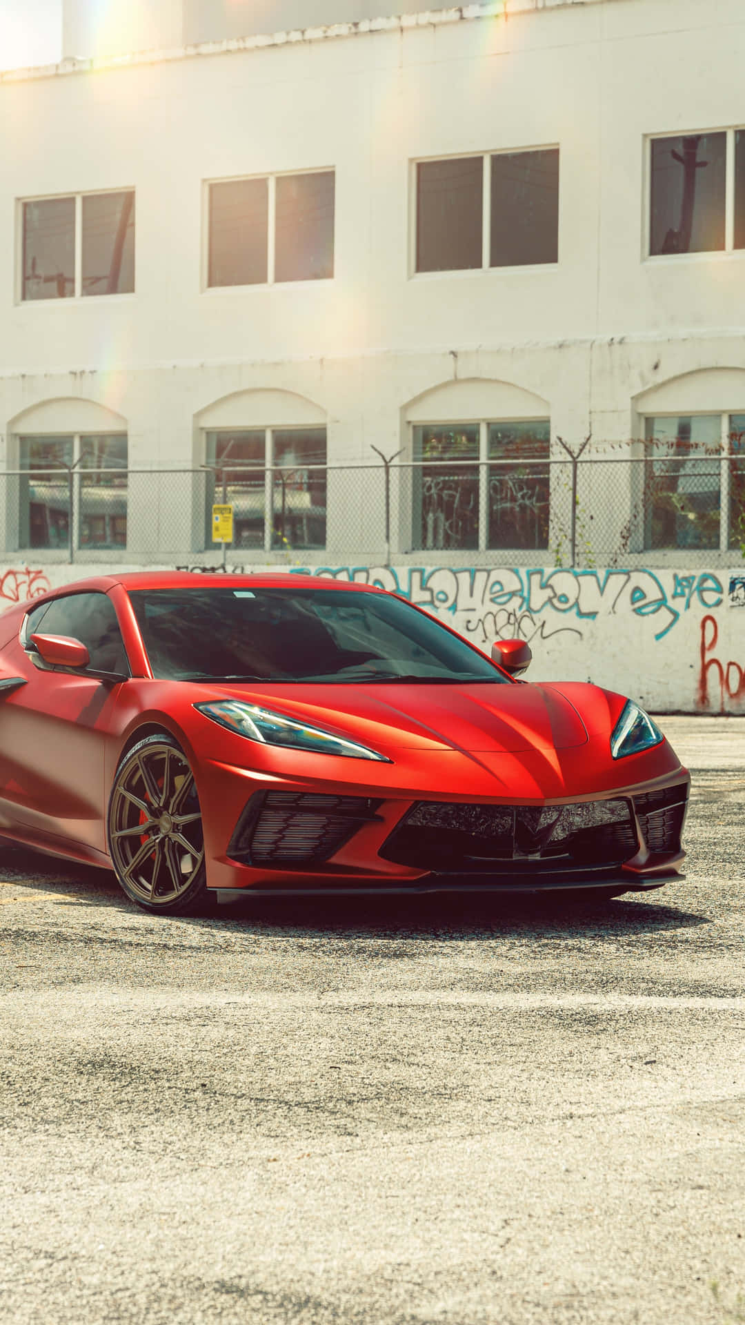 Red Corvette C8 Urban Backdrop