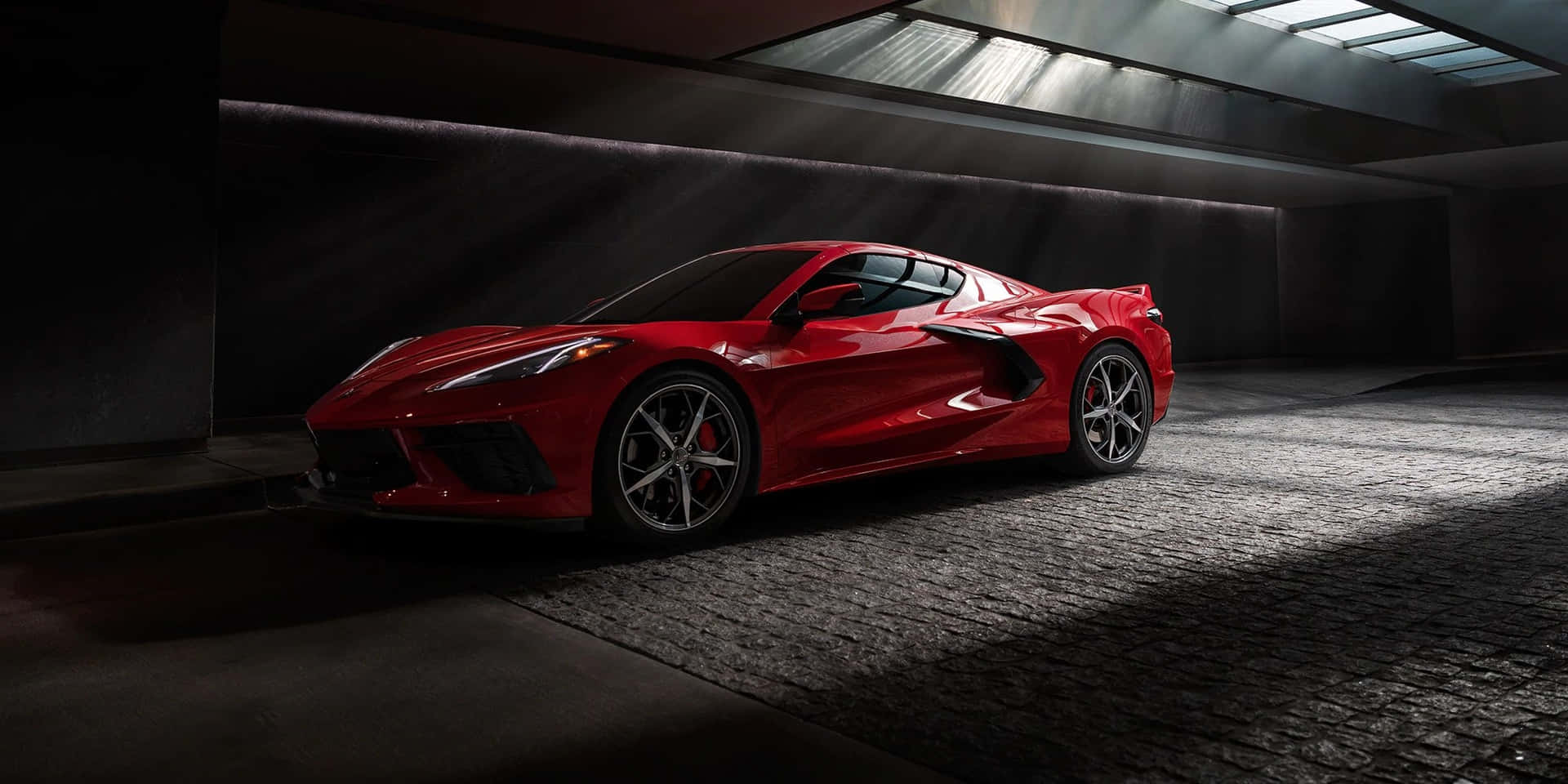Red Corvette C8in Shadowy Garage.jpg Background