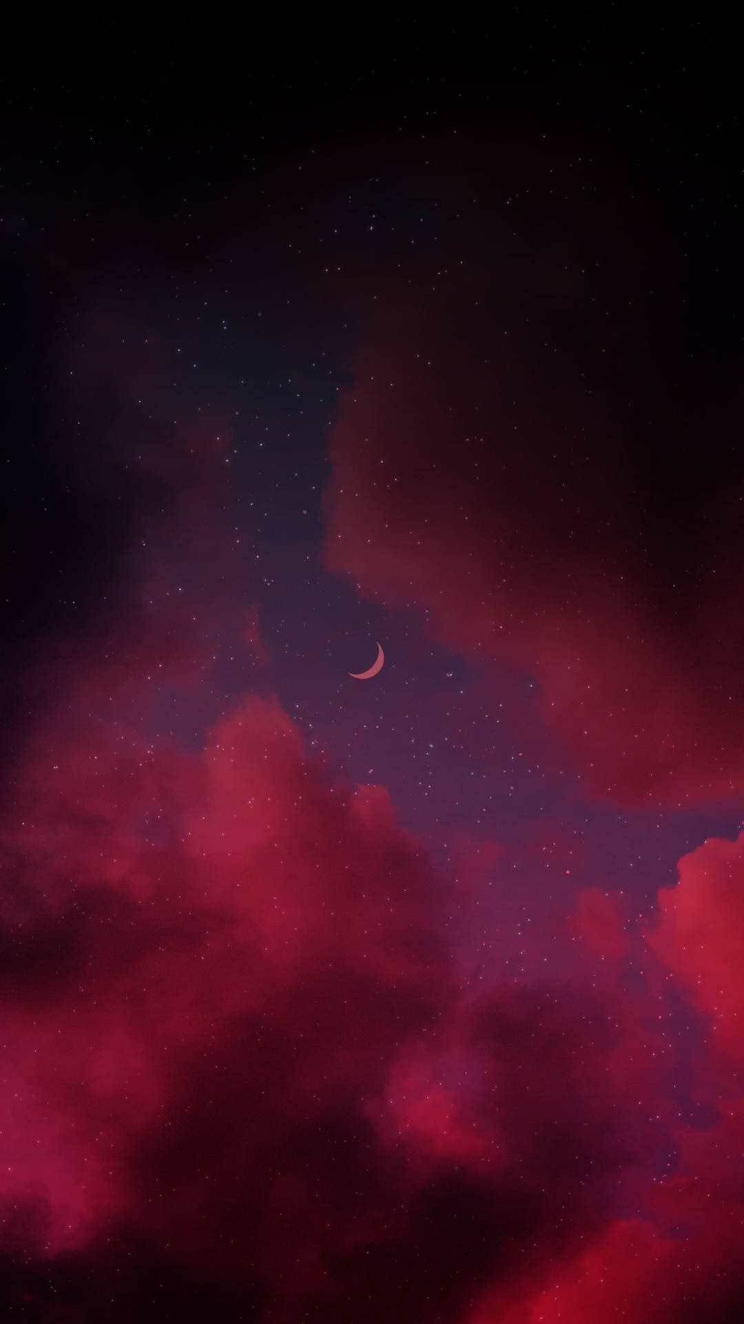 Red Crescent Luna Starry Night Background