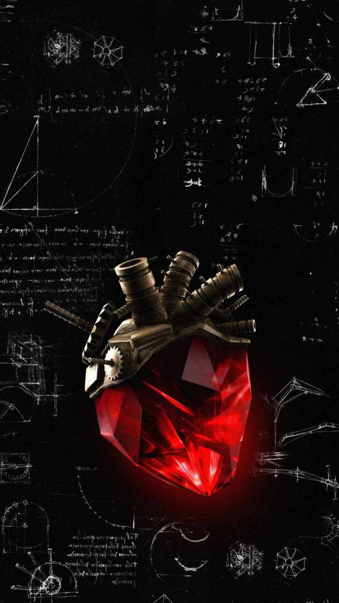 Red Crystal Robotic Heart Background