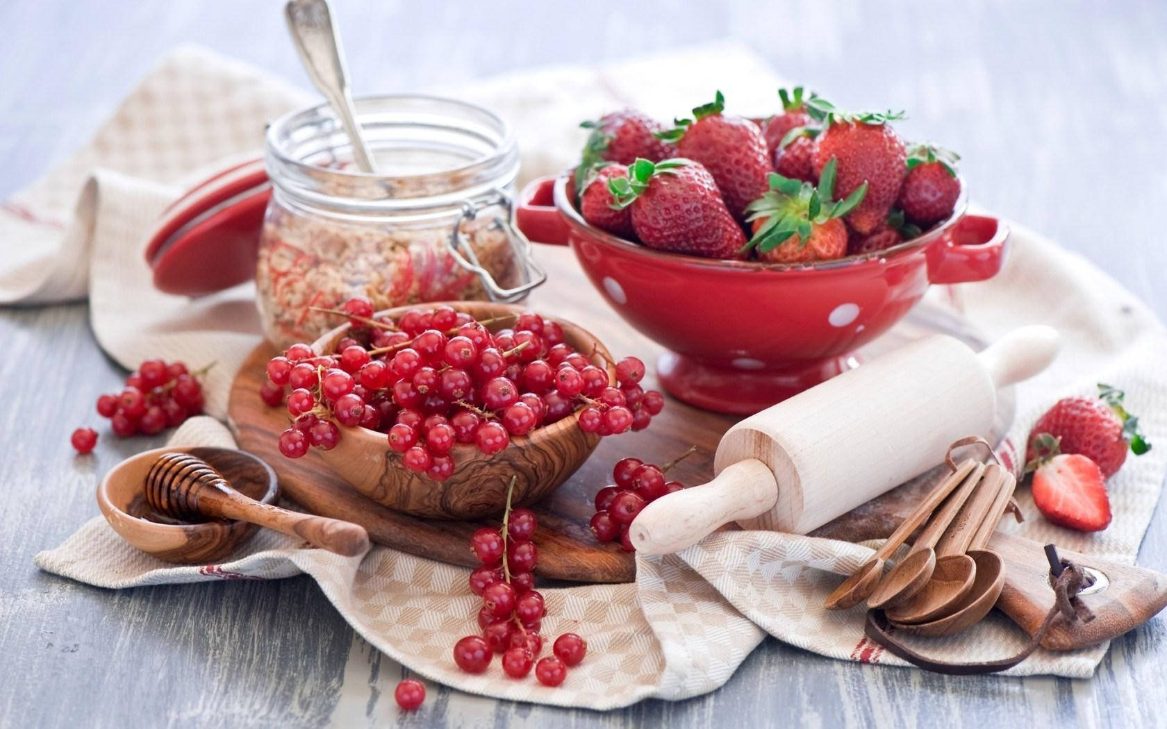 Red Currant Strawberries Jam Jar Dessert