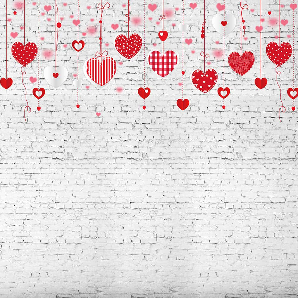 Red Cute Valentines Day Hearts Banner With Brick Wall