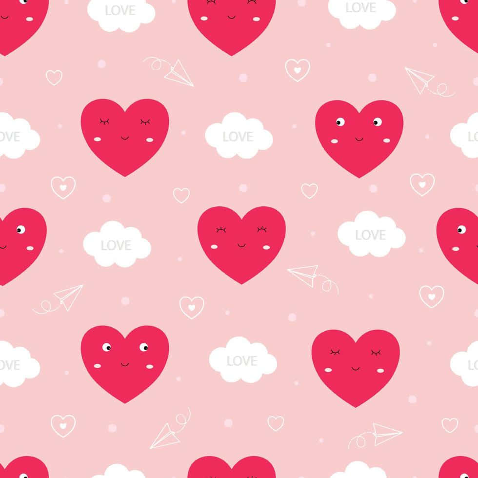 Red Cute Valentines Day Hearts Cartoon Pattern Background